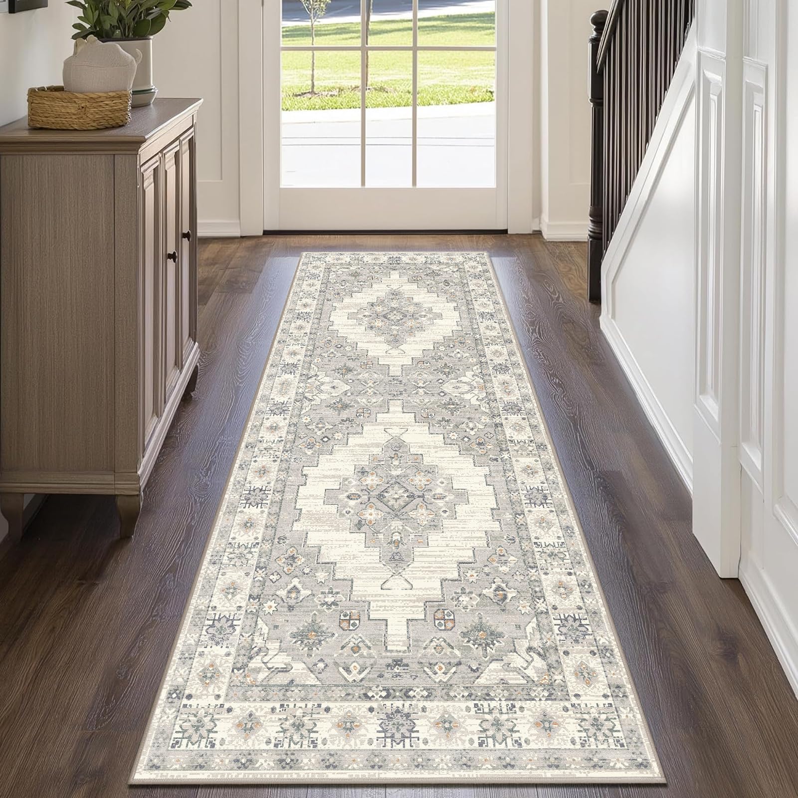 Cycleader 80x200cm Non-Slip Washable Runner Rug for Hallway, Vintage Boho Faux Cashmere Carpet Anti-Fatigue Kitchen Rugs Indoor Soft Long Floor Mat Low Pile Runners with Anti-Slip Backing for Bedroom