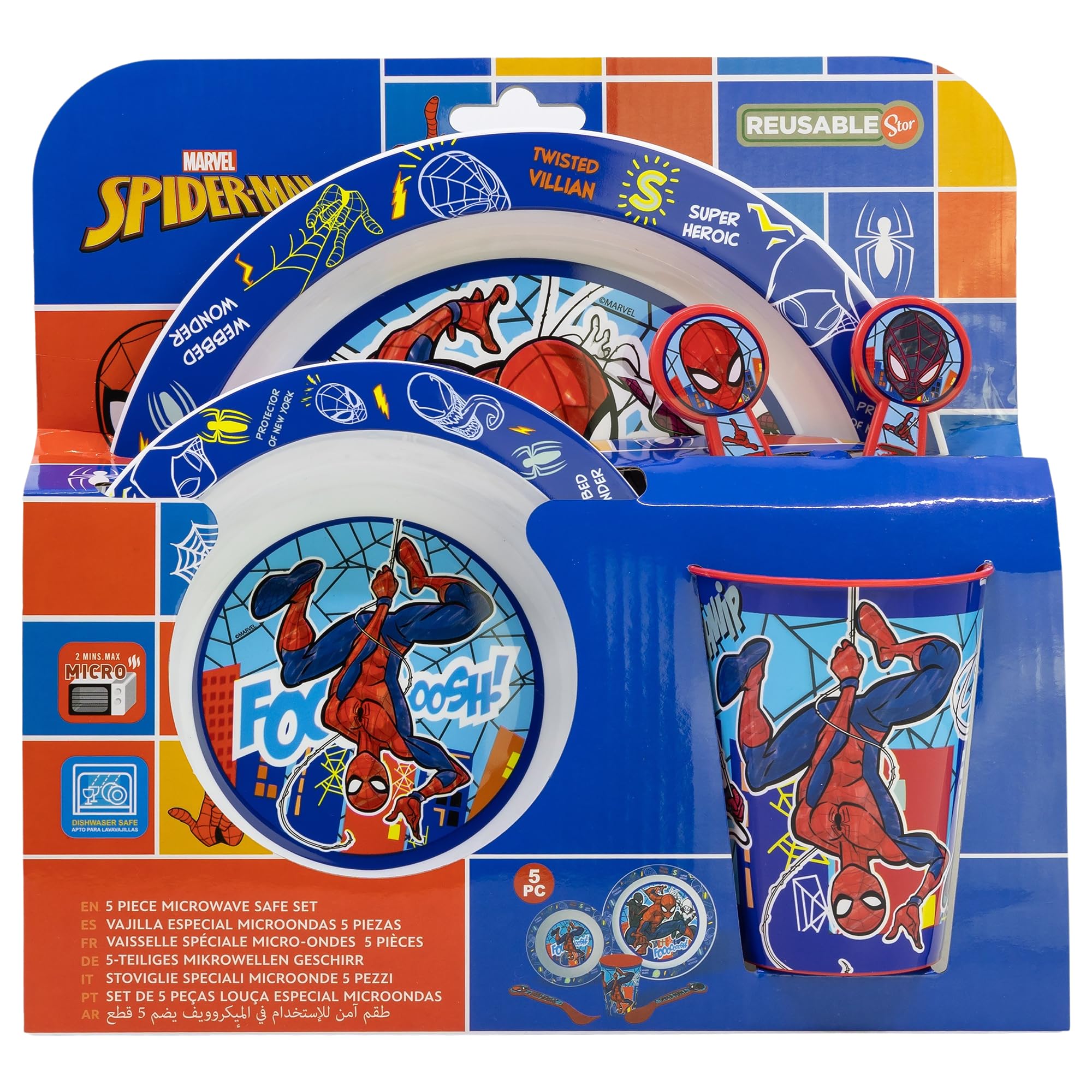 STOR Children's Tableware Set Spider-Man - Tumbler Plate Bowl Cutlery - Durable Plastic Microwave Safe - BPA Free - Kids Dinnerware