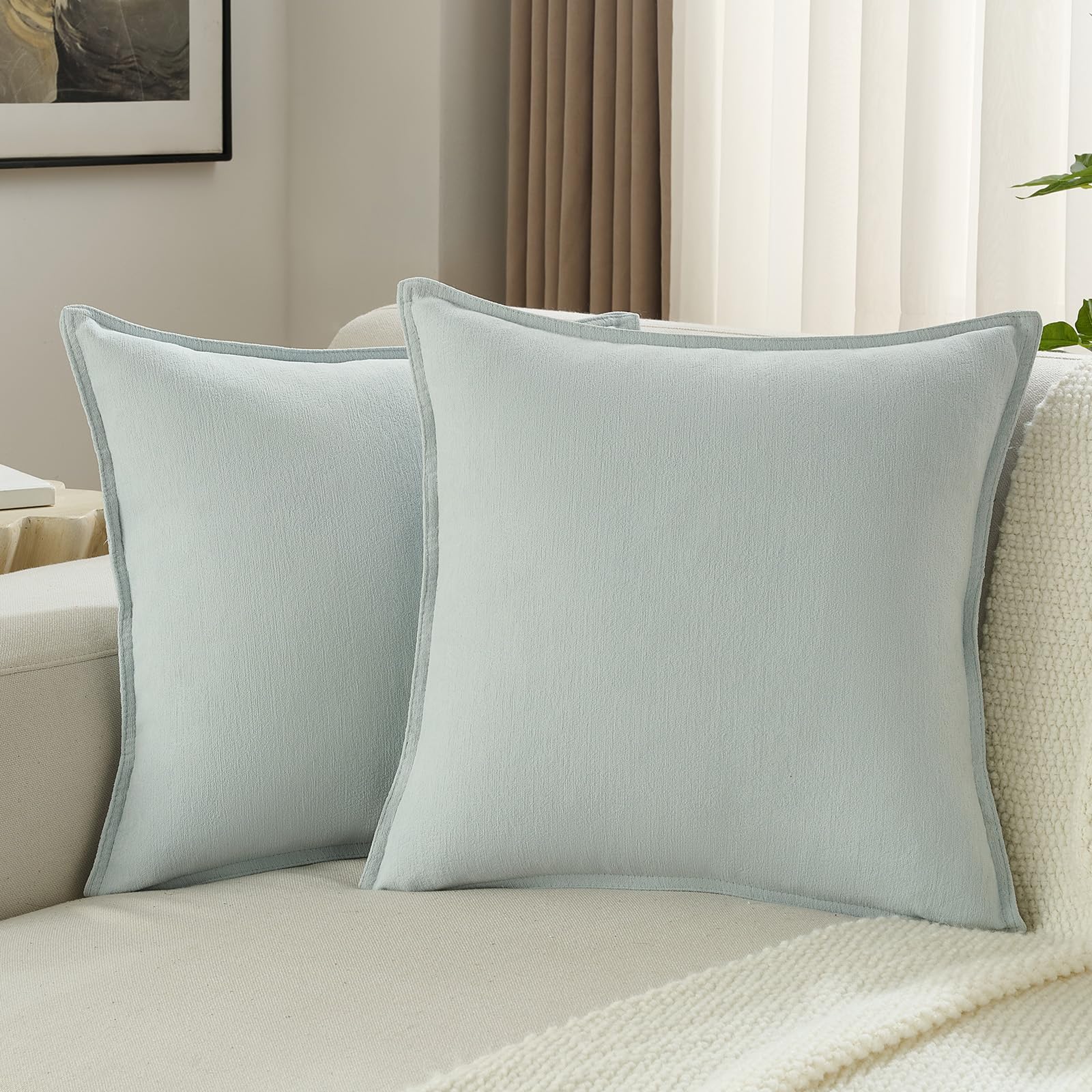 FUTEI Set of 2 Solid Chenille Cushion Covers 40x40 cm, Light Blue โ image 1