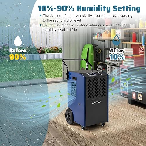 Miniatura 2 de COSTWAY Deshumidificador comercial de 154 pintas con bomba, deshumidificador grande industrial portátil de alta resistencia con mangueras de drenaje