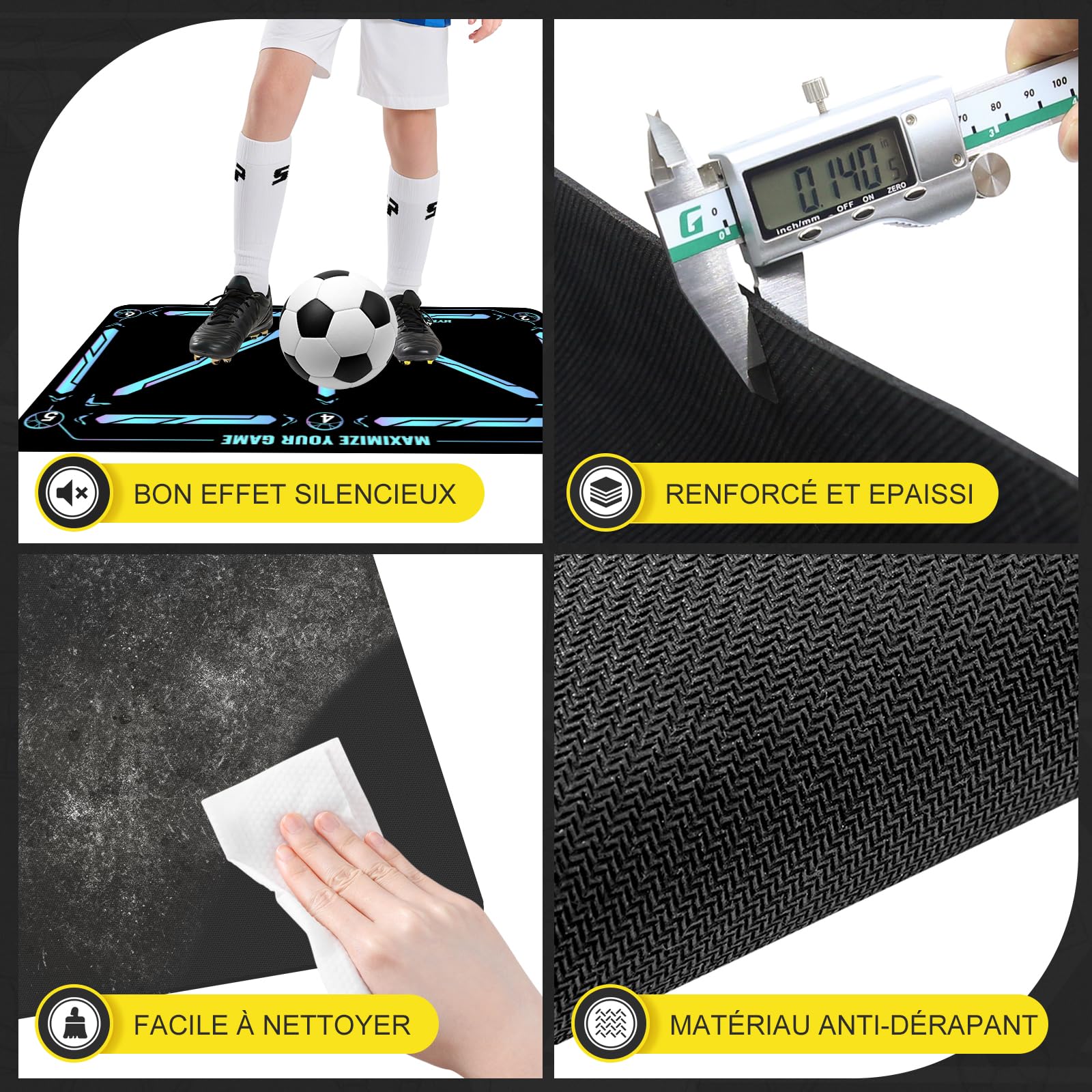 Tapis Foot Entrainement Avec Chaussettes Foot Antidérapantes Vidéos de Formation 90x60cm Tapis Entrainement Foot Accessoire Tapis D’Entraînement Pour Cadeau Football Enfant