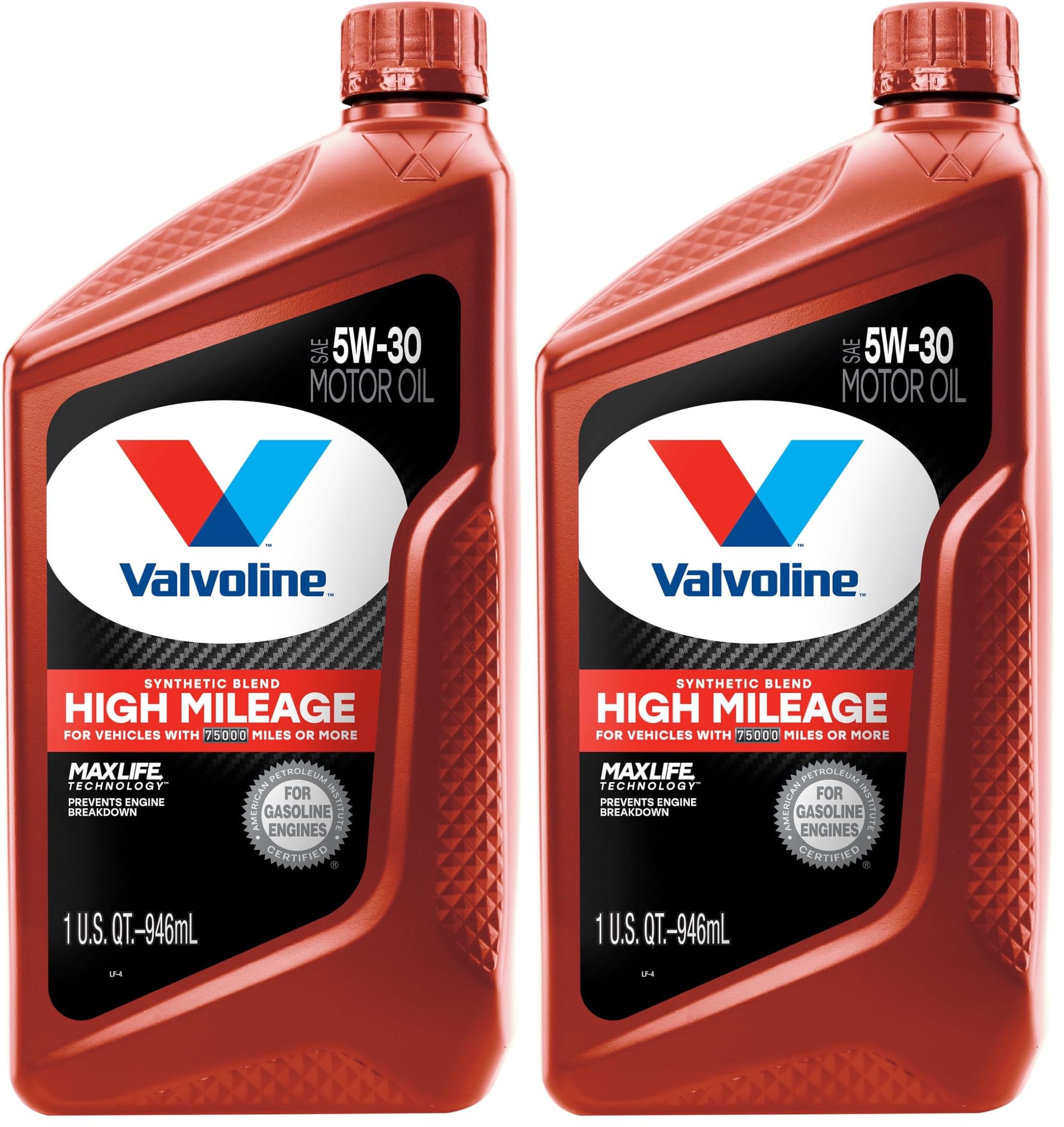 Valvoline High Mileage with MaxLife Technology SAE 5W-30 Synthetic Blend Motor Oil 1 QT (Pack of 2)