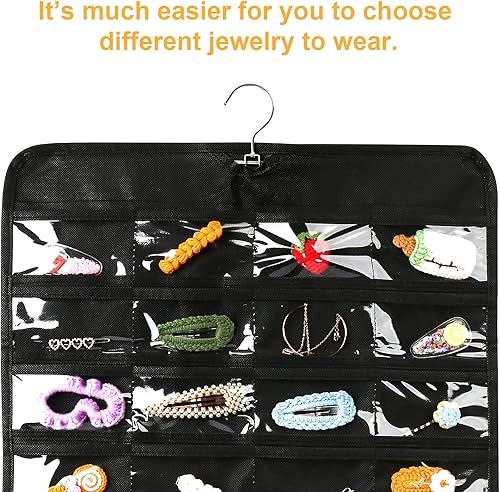 Miniatura 6 de Organizador colgante de joyas, 80 bolsillos, organizador de aretes, organizador de pulseras con bolsillos para mujer, para colgar aretes, collares,