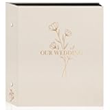 Lanpn Wedding Photo Album 4x6 600 Pocket Photos Slip in, Linen Cover Large Capacity Newlywed Marriage Album Hold 600 Horizontal Vertical Photos (Flower, Beige)