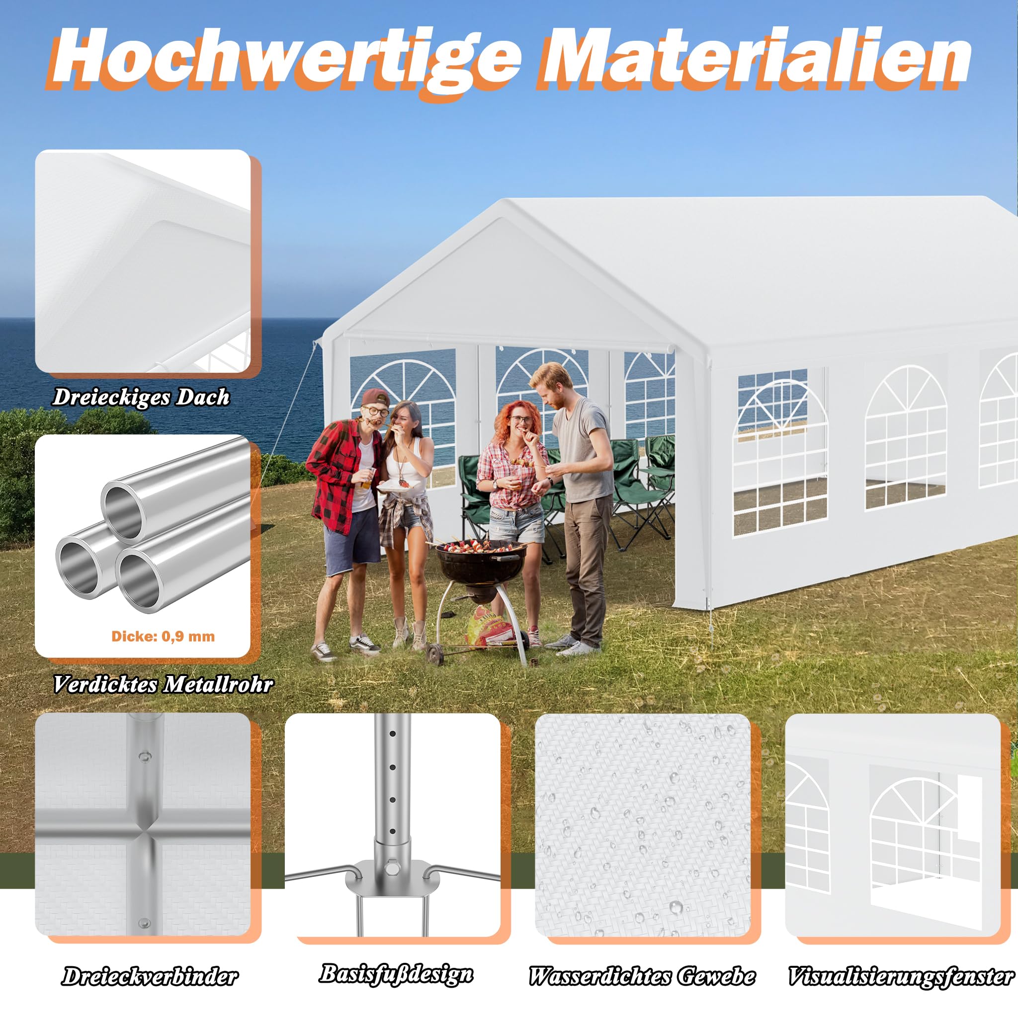 HENGMEI Tente de réception - 4 x 8 m - En métal - Avec panneaux latéraux - Imperméable - Pour fête, stand de marché, jardin, extérieur, camping - Blanc