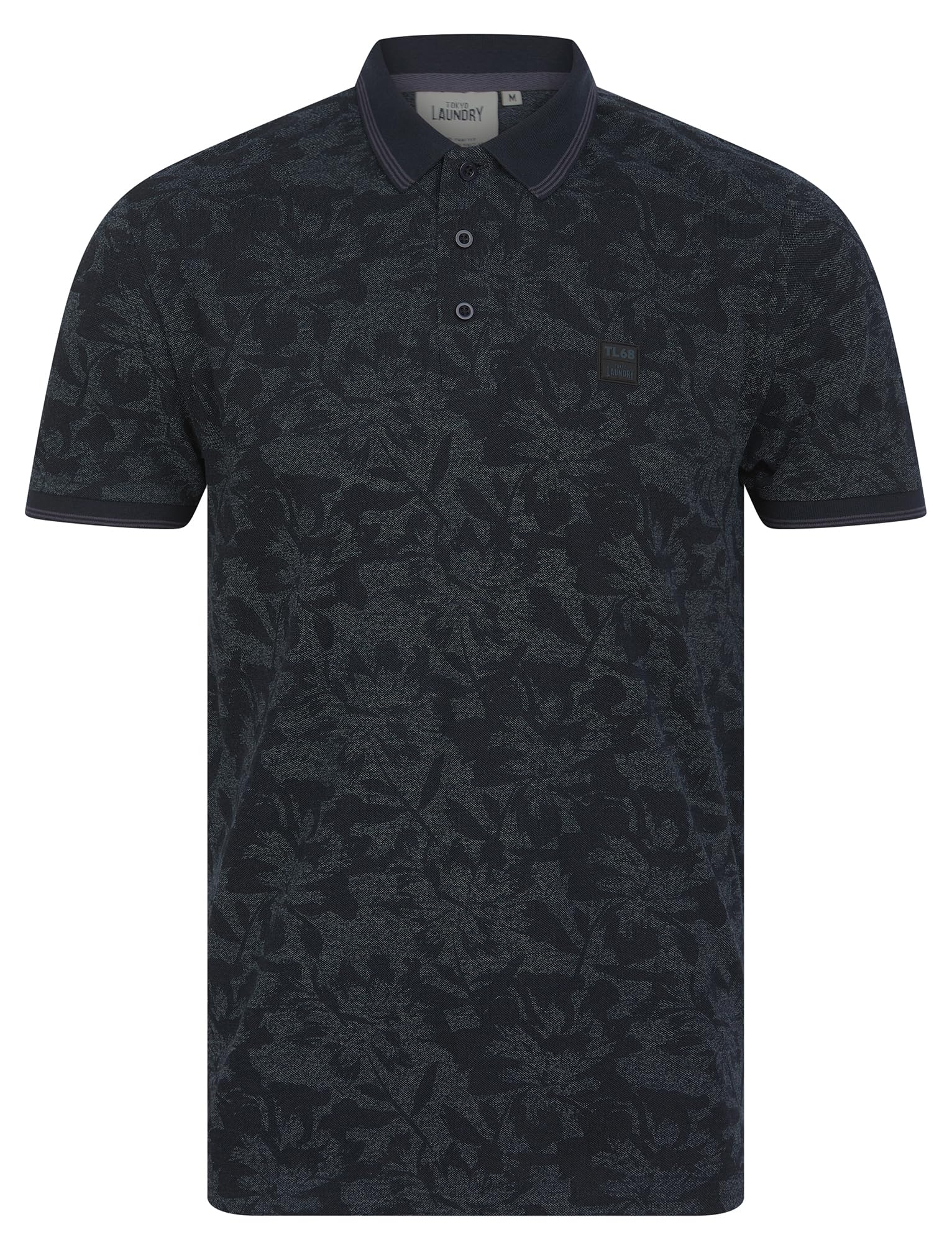 Tokyo Laundry Men's Sky Captain Navy 'Alldis' Cotton Blend Pique Tropical Hawaiian Print Polo Shirt