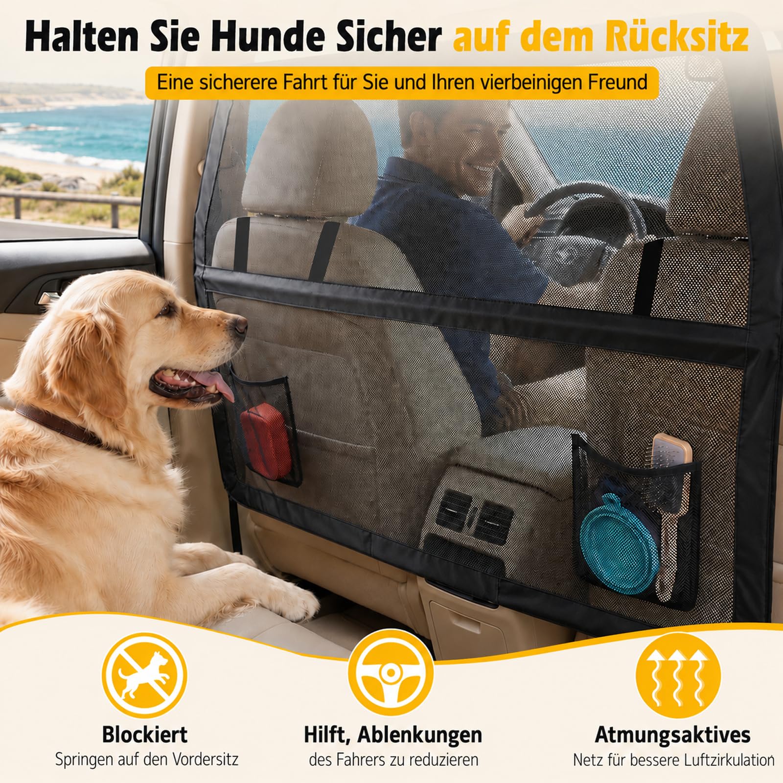 127 x 142 x 81 cm, barrera para perros con marco de metal y red de visión, protección para perros para maletero y asiento trasero con mayor cobertura, universal, para SUV, camiones, vehículos