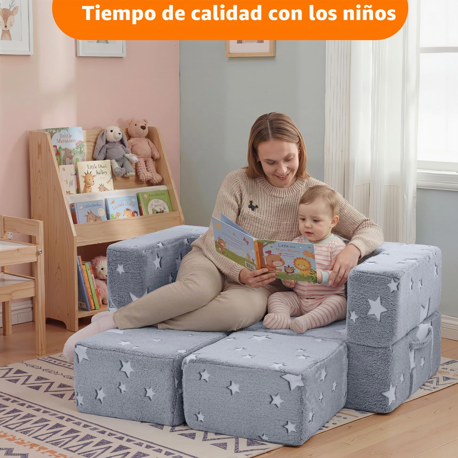 MeMoreCool Sillon Bebe, sofá con Estrellas Que Brillan en la Oscuridad, sofá Plegable para niños Infantil, Sillones Infantiles, Sofá Infantil Modular para Sala de Juegos