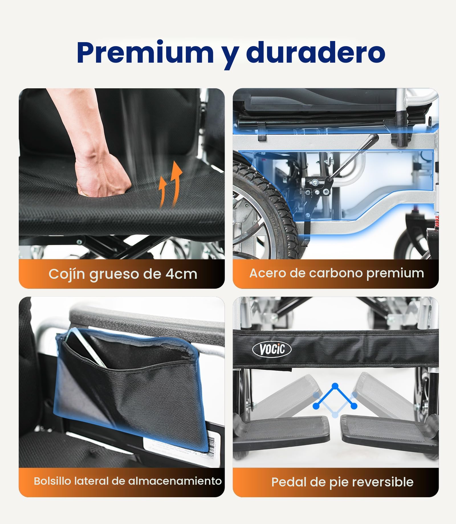 VOCIC V56 Silla de ruedas electrica plegable ligera 150KG,30KM silla ruedas electrico con neumáticos de goma 40CM para todos los terrenos,Estable y fuerte,Aprobado por la aerolínea|Garantía de 5 años