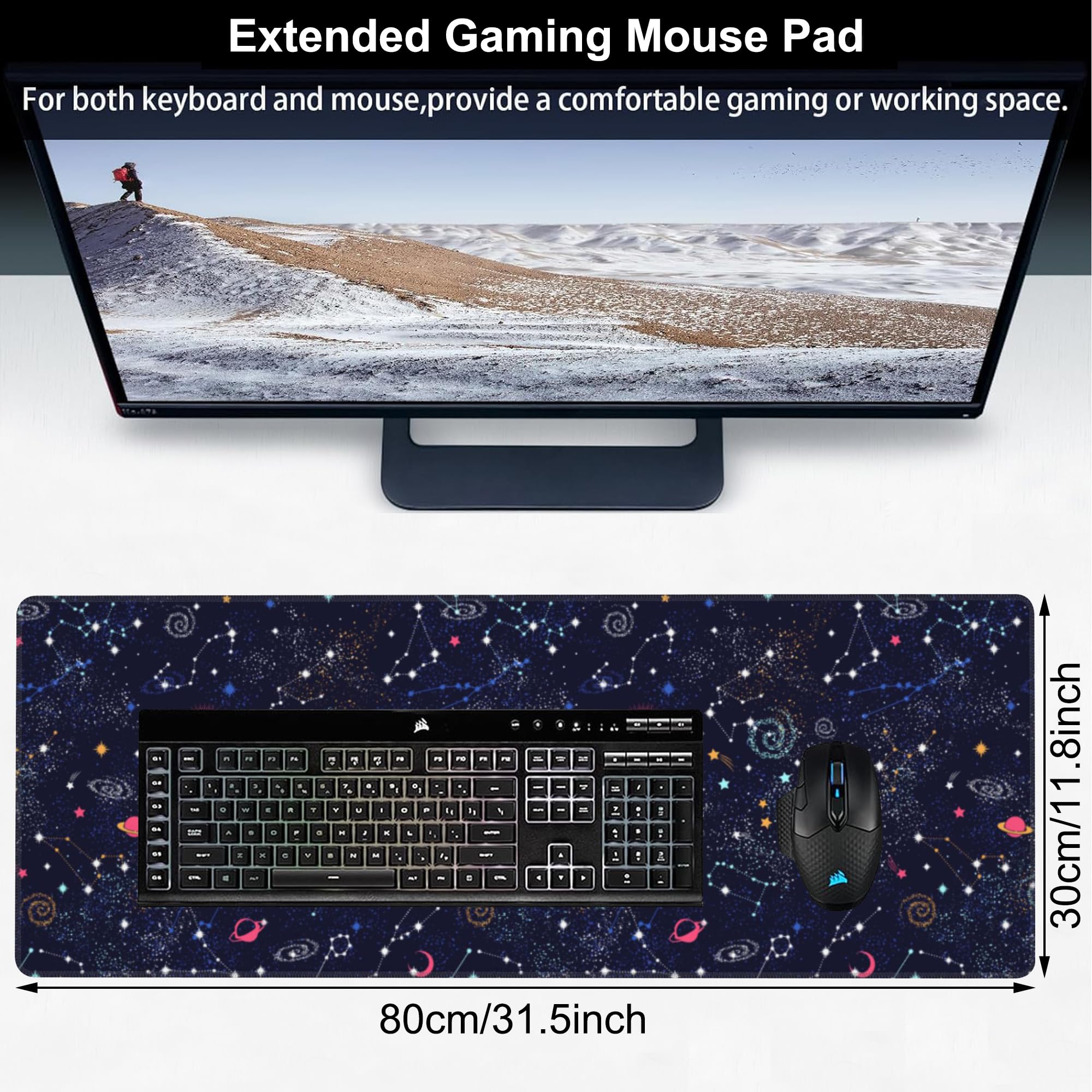 Galaxy Space Art - Tappetino per mouse impermeabile con bordo cucito, base in gomma antiscivolo, per laptop o computer desktop