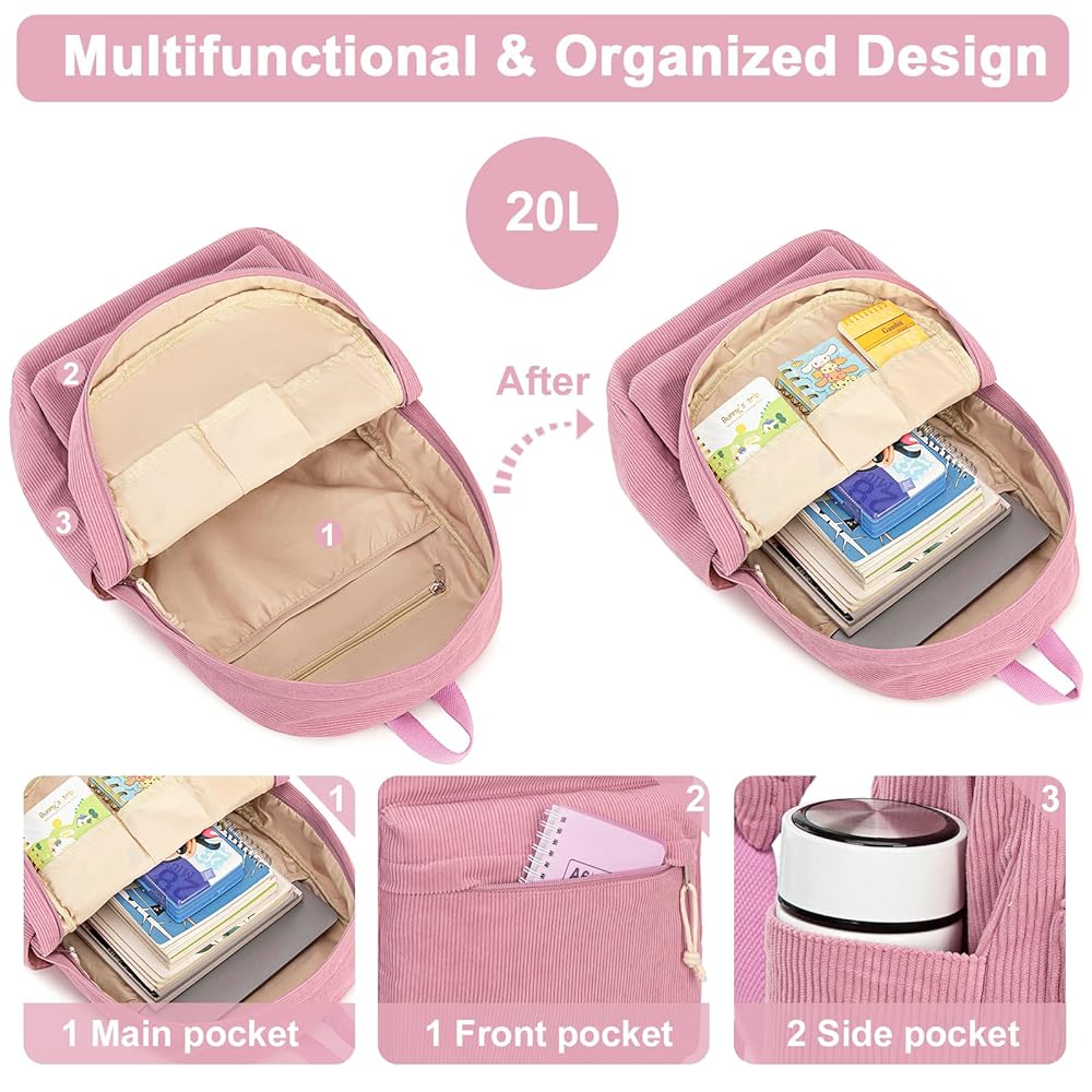 ◆EMIS◆ CORDUROY ZIP AROUND BACKPACKPINK m1037_1332409 Amazon.com: School Backpack for Teens Large Corduroy Bookbag