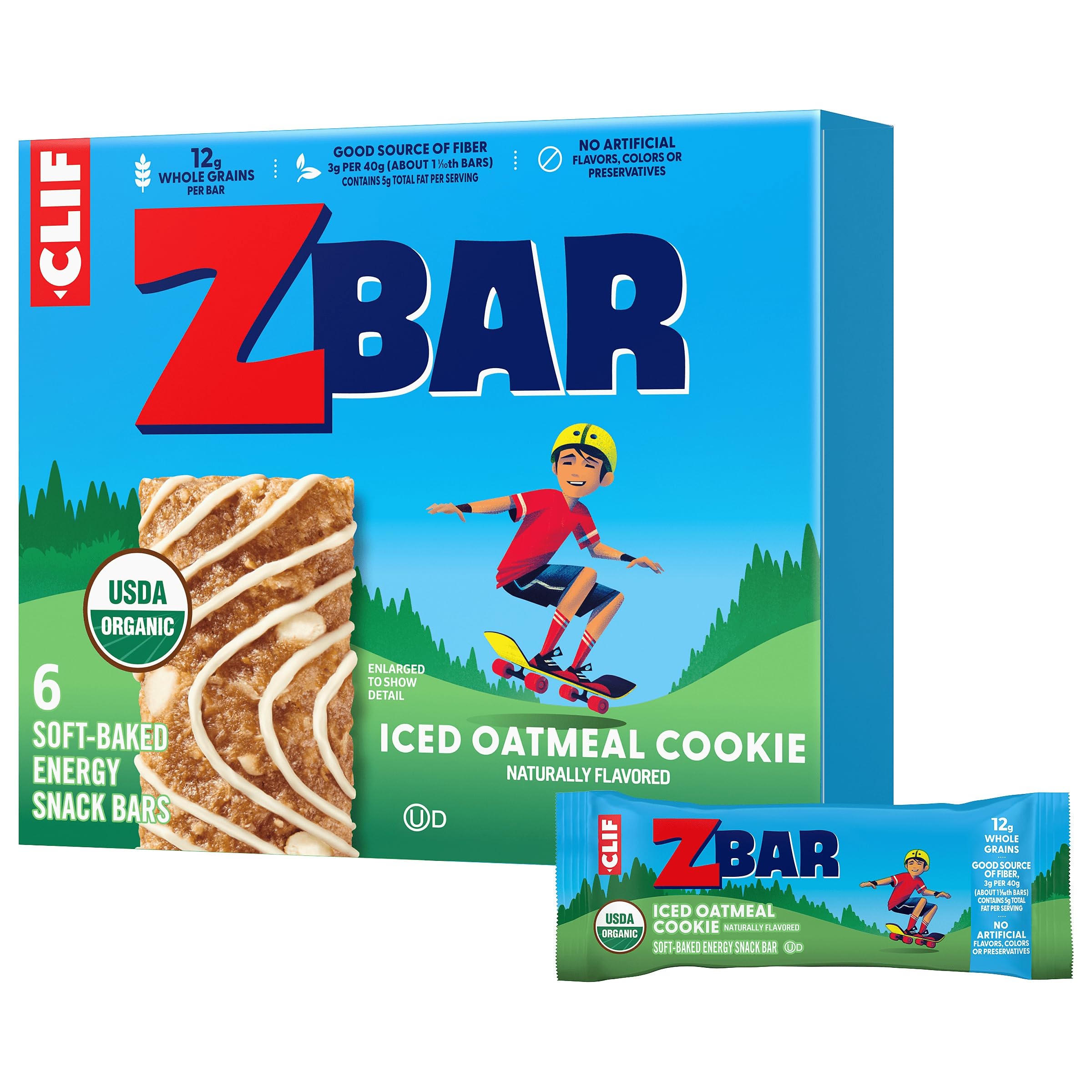 Zbar - Iced Oatmeal Cookie - Soft-Baked Energy Snack Bars - Non-GMO - 12g Whole Grains - USDA Organic Granola Bars (6 Pack)