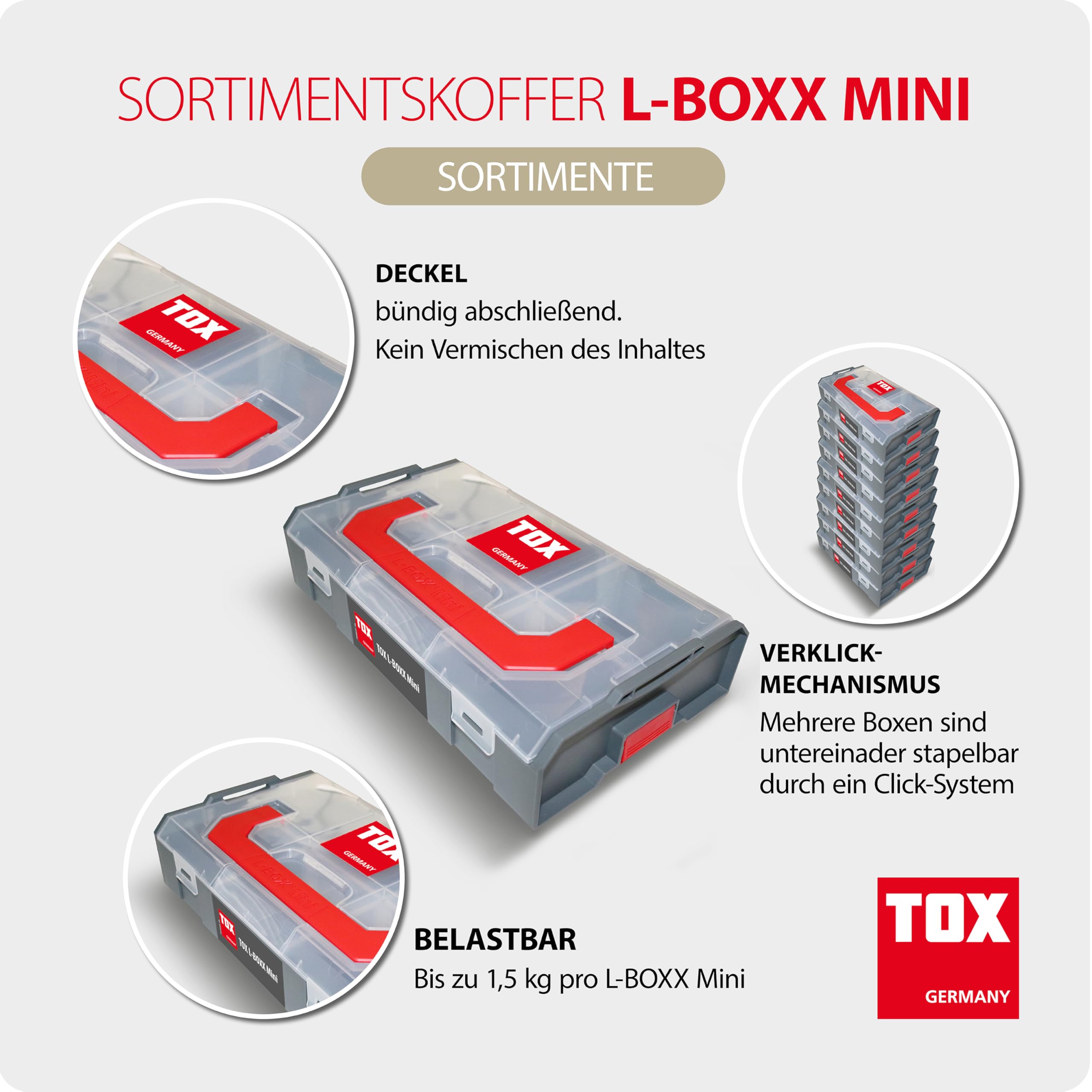 TOX L-BOXX Mini Sortimentskoffer Set 5 Stück stapelbar unterteilbar 6 Fächer