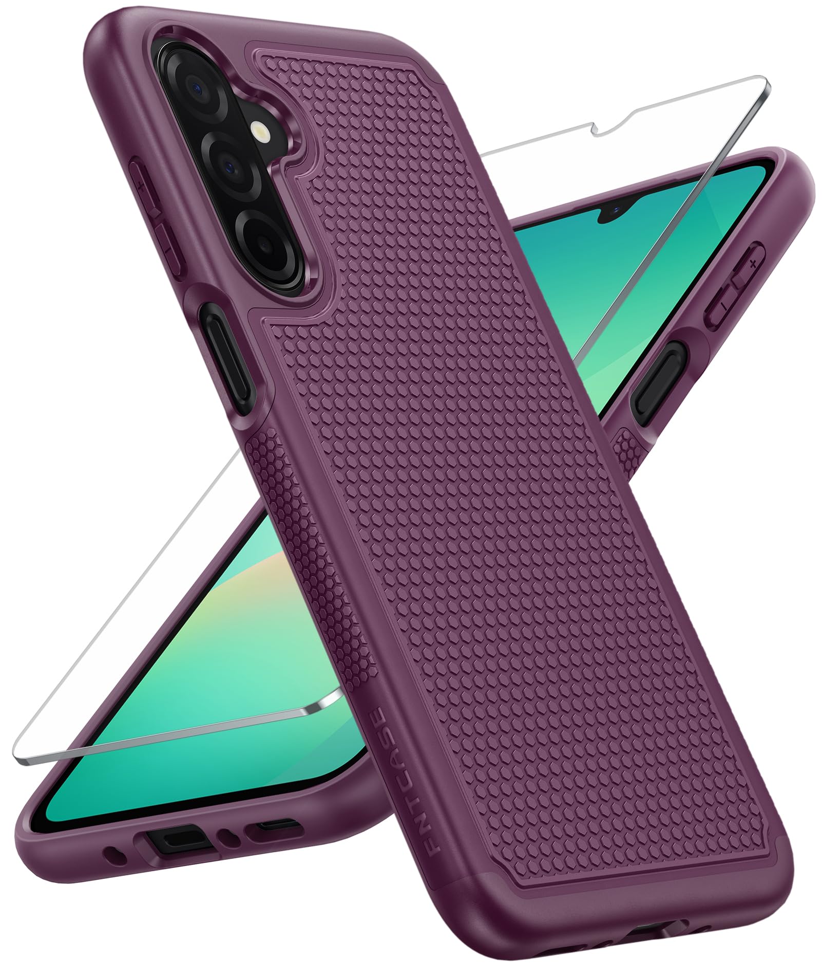FNTCASE for Samsung Galaxy A26-5G Case: Dual Layer Non Slip Shockproof | With Screen Protector, Military Grade Drop Protection, Matte Textured Protective Cell Phone Cover, for Daily Use, Burgundy