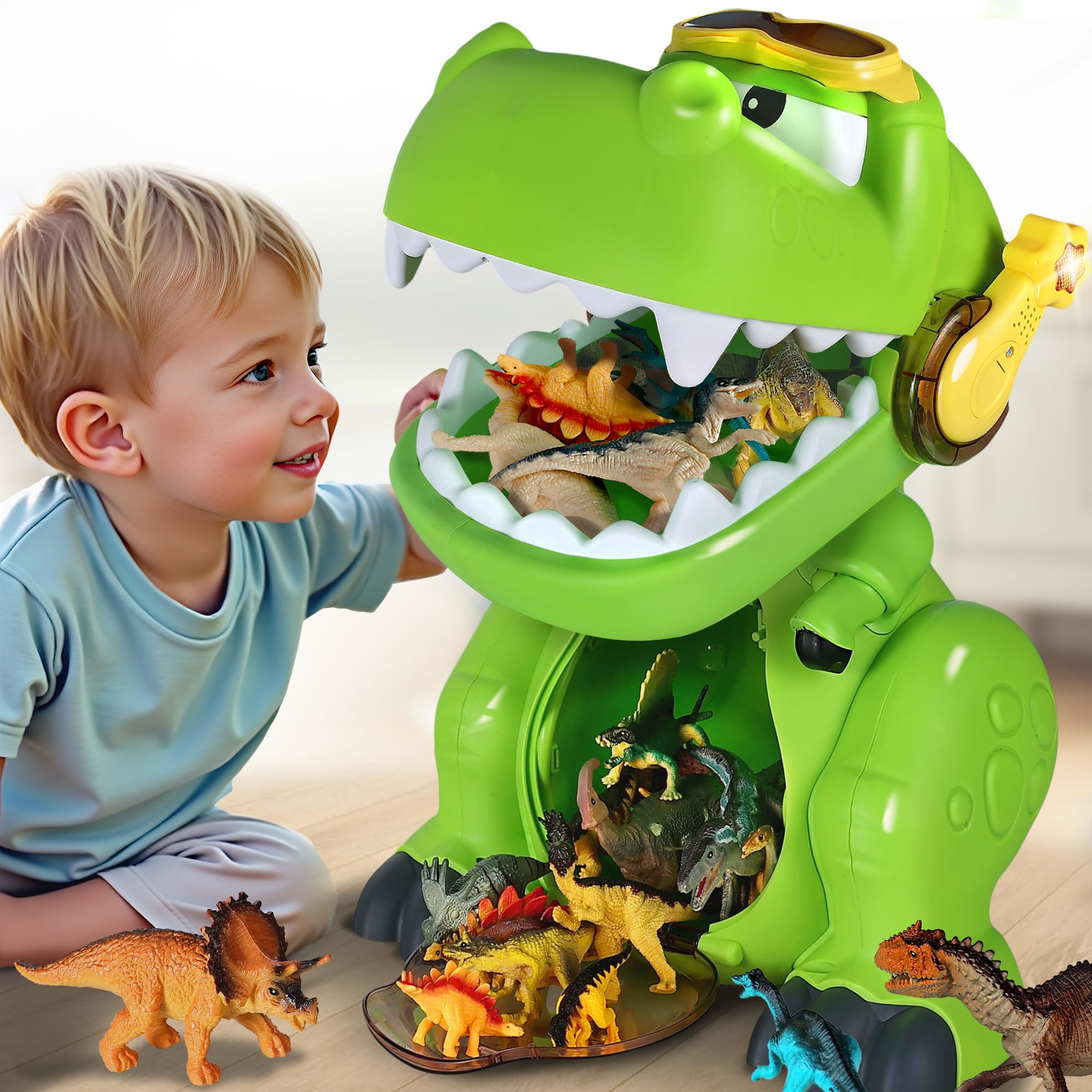 iPlay, iLearn Kids Big Dinosaur Toys, Toddler Large T-Rex Storage Box W/ 28 Dinosaur Figures, Cool Jurassic Dinos Birthday Party Favor Decoration Gift