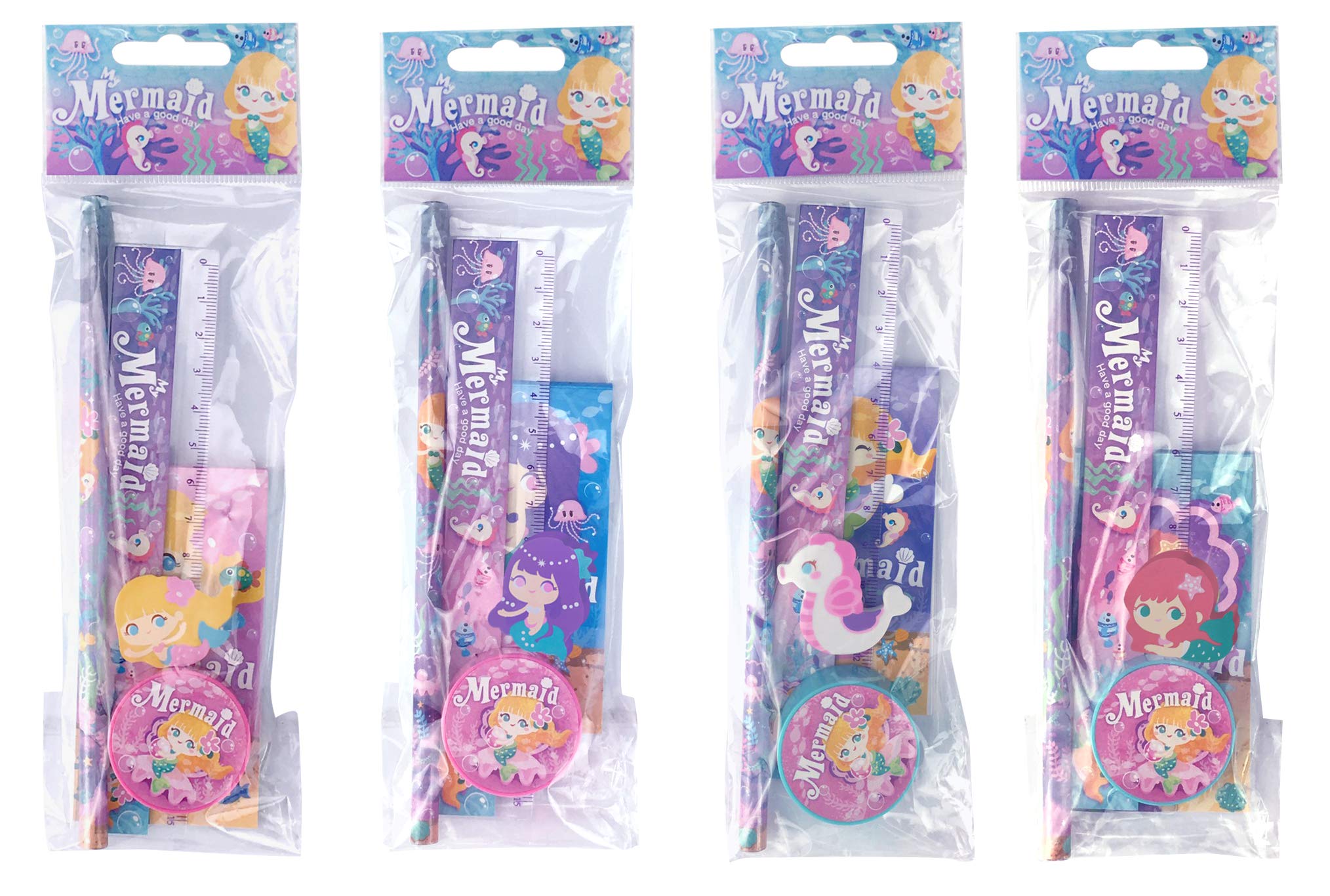 Vasara Set Papelería Intanfil Sirenita 5 pcs (Precio Unitario por Set) - Estuches, Lote de Regalo Infantil para niñas, Ideal para Detalles de colegios, guarderías y Comuniones