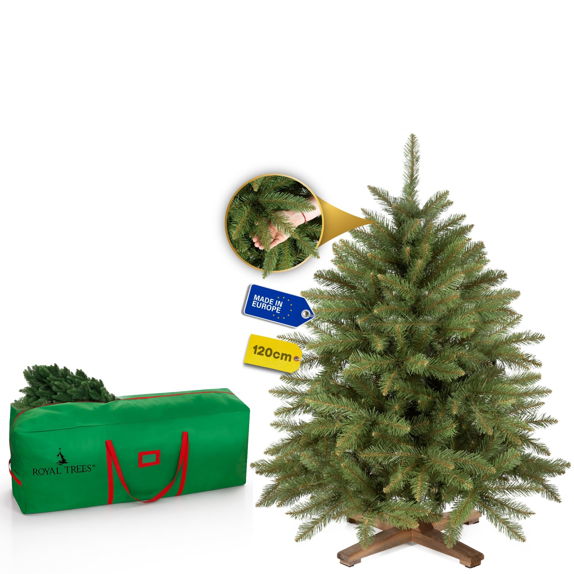 Sapin de Noël artificiel 120 cm – Épicéa scandinave artificiel, arbre de Noël dense avec 316 pointes, sapin naturel petit incluant un support en bois stable et un sac de rangement