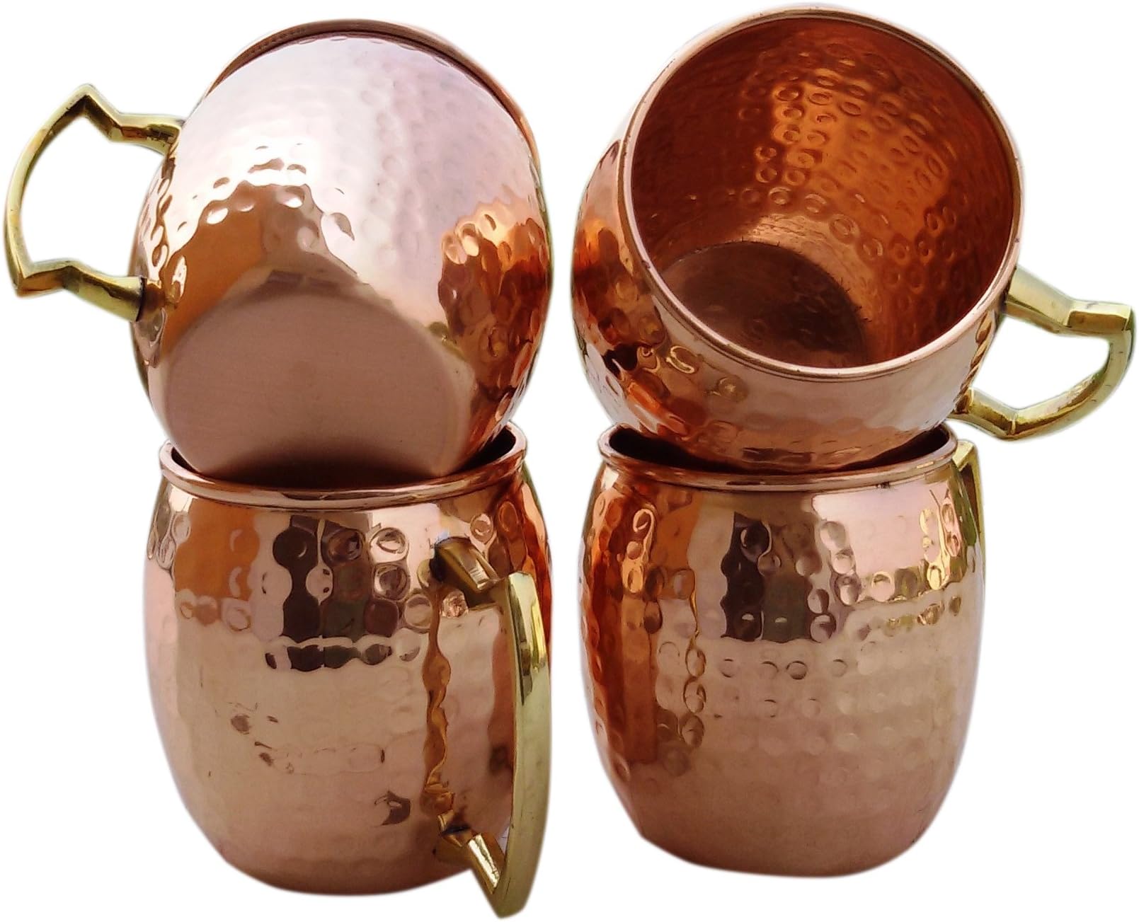 Set of 4 Handmade Solid Copper Mug Hammered Pure Copper Moscow Mule Mugs with Brass Handle Capacity 16 Oz