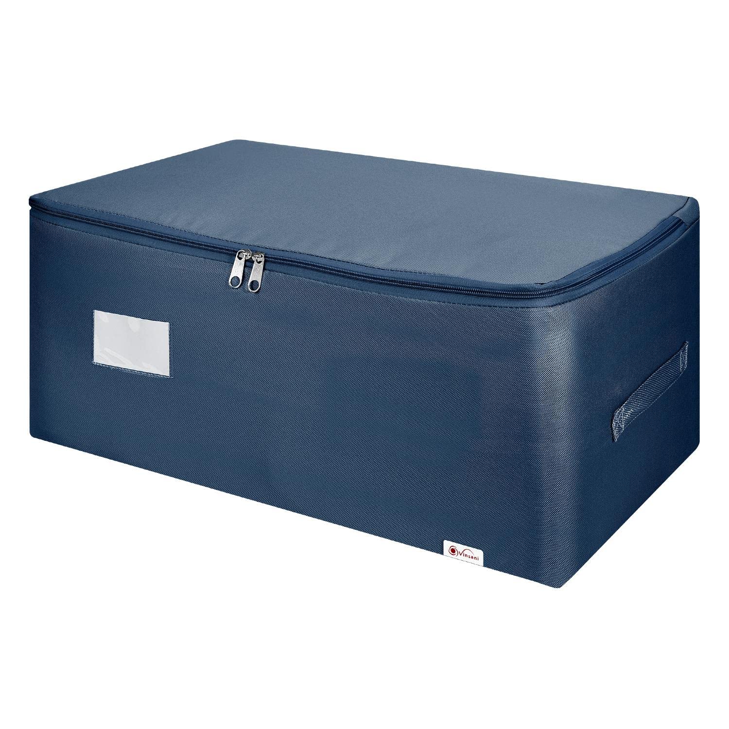 Vinsani Blue - 1 Piece 1Pk Storage Bags Organiser 50L Huge Capacity Double Zipper Card Markings Strong Handles Moisture-Proof Underbed Storage Moving Bag For Clothes Toys Beddings Comforter – Blue