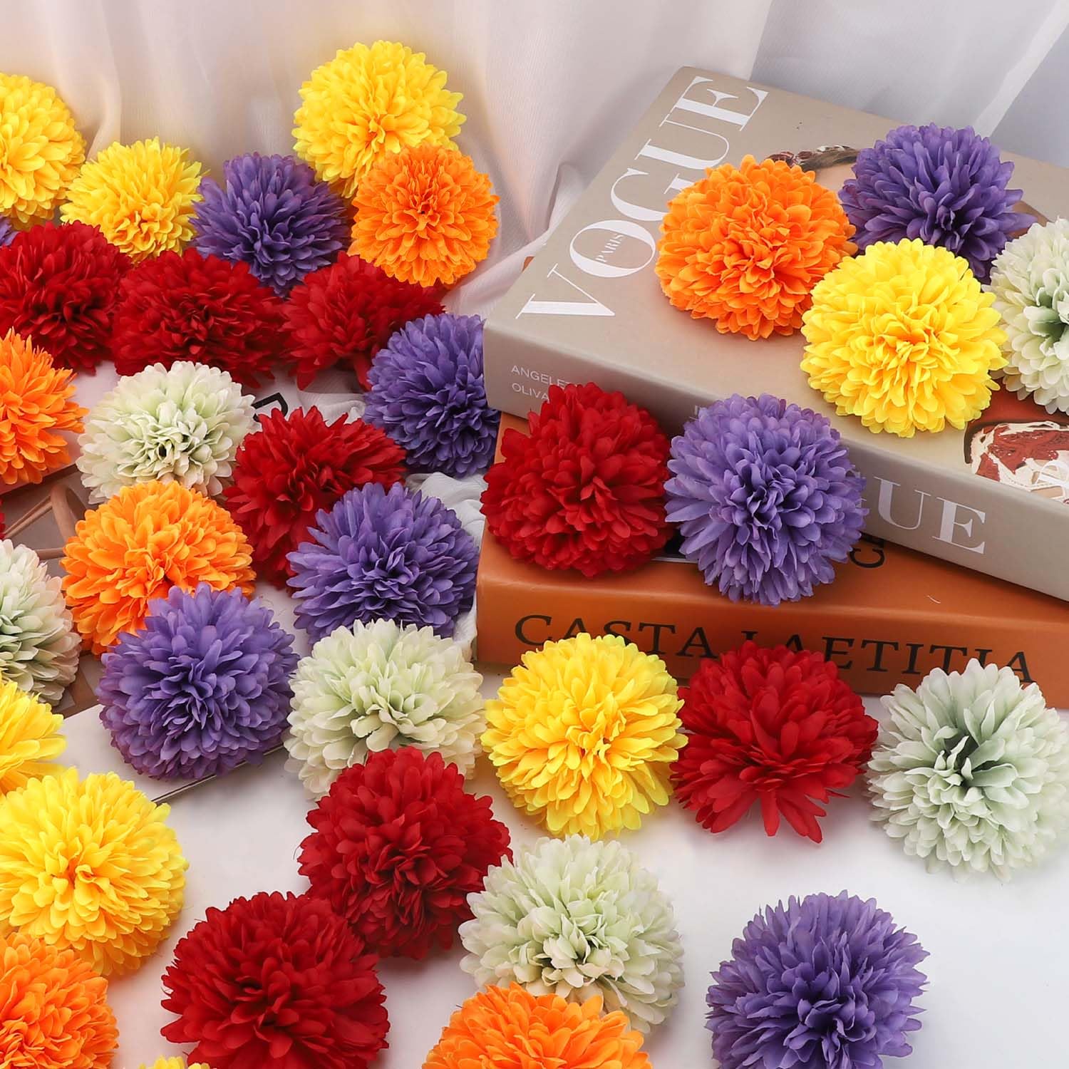 40Pcs 2.75" Silk Marigold Flower Heads Bulk - Artificial Marigolds For Diwali, Wedding, DIY Decor