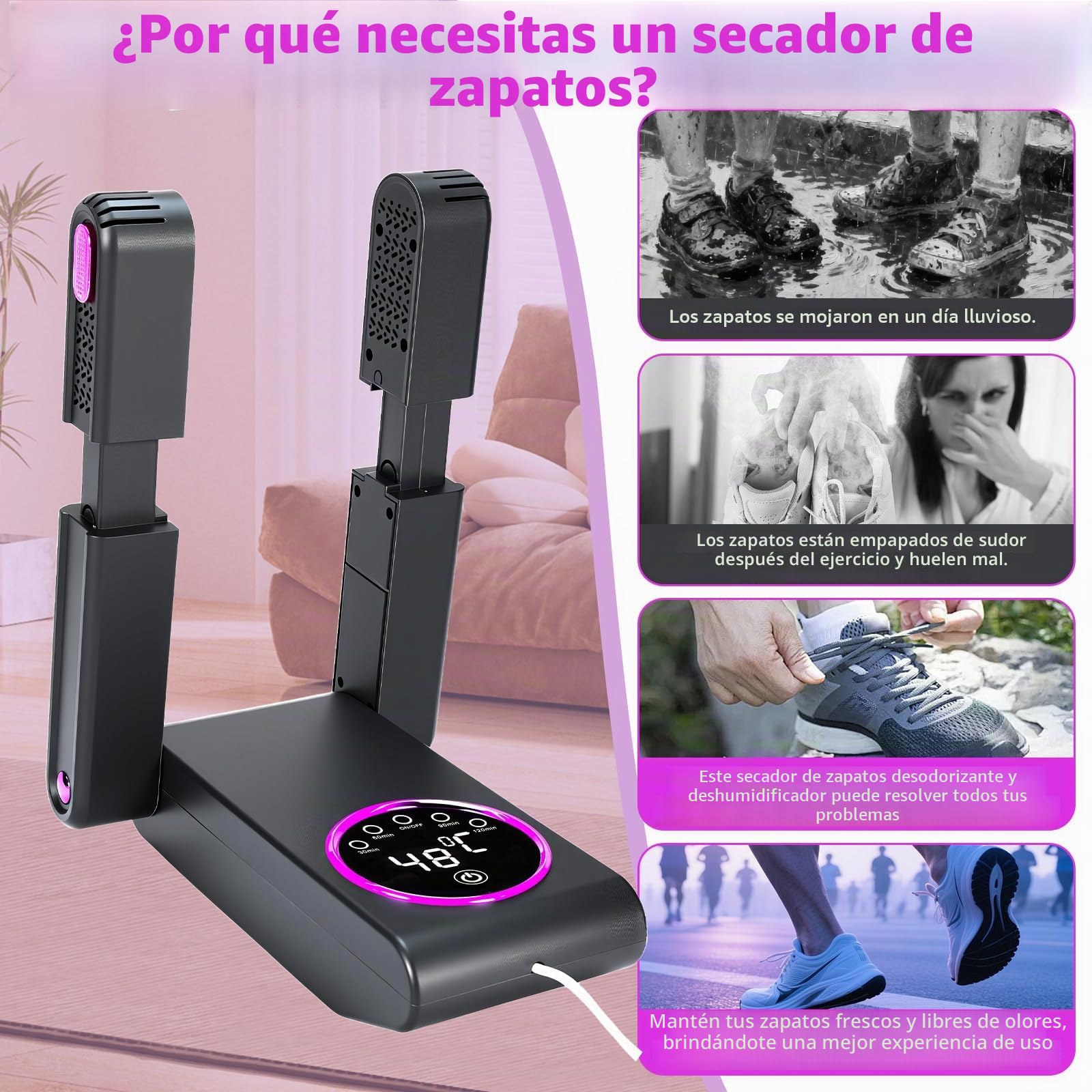 NZQXJXZ Secador de Zapatos Eléctrico, Secador de Botas y Secador de Guantes con Temporizador Inteligente, Diseño Plegable y Retráctil, Apagado Automático Después de 30/60/90/120 Minutos