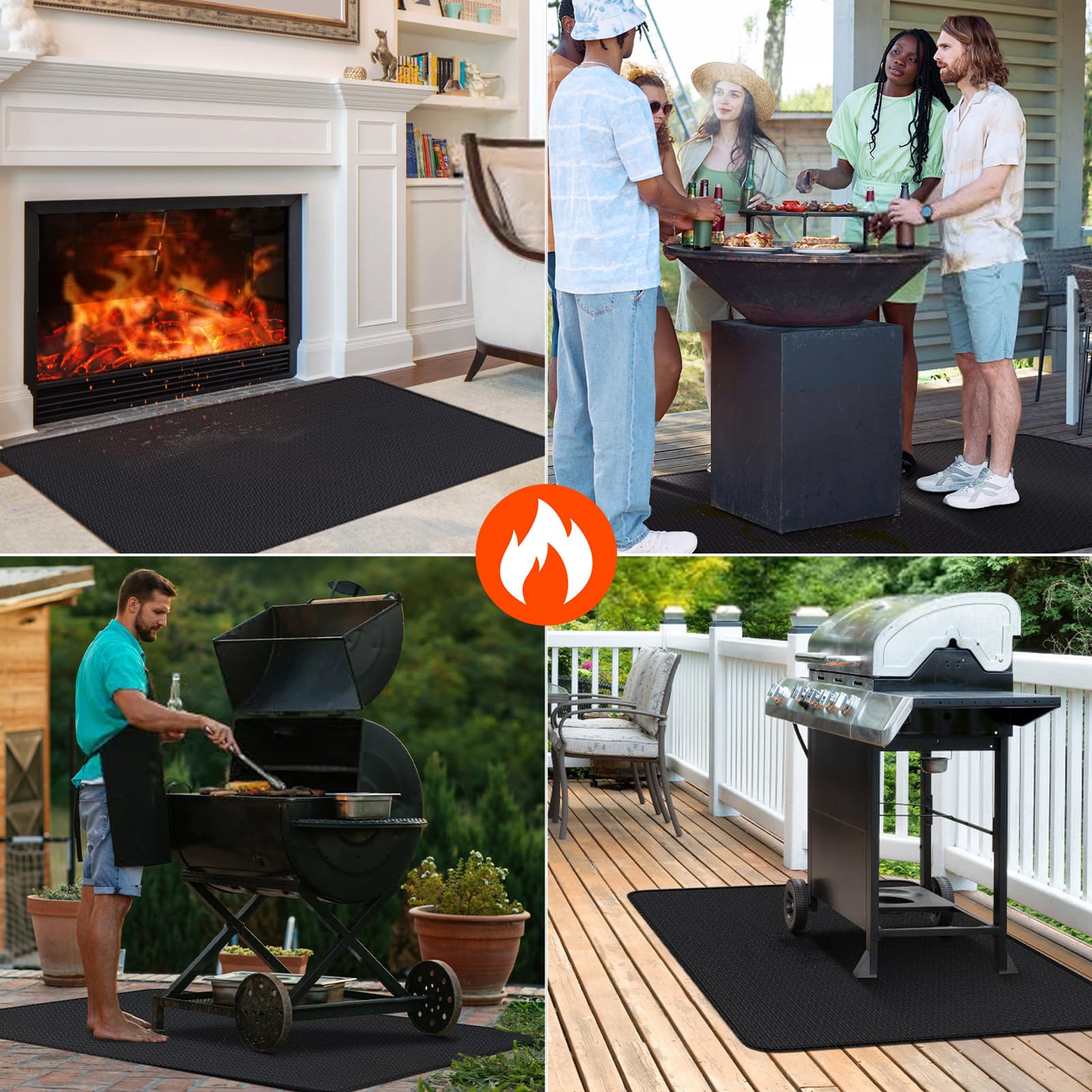 Tapis de Protection Thermique Pliable 60x105 cm Ignifuge Anti-étincelles pour Barbecues Poêles à Bois Sol