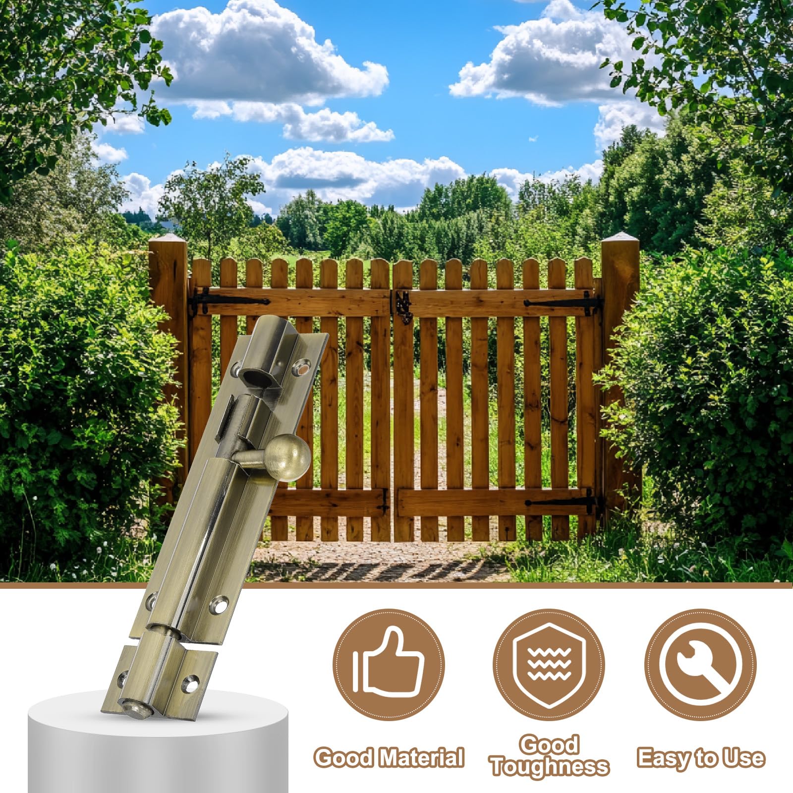 PATIKIL Barrel Bolt Latch, 6 Inch Solid Slide Door Lock Aluminum Alloy Security Bolt Latch Gate Latches for Barn Warehouse Fence Wooden Interior Exterior Door, Bronze - Image 4
