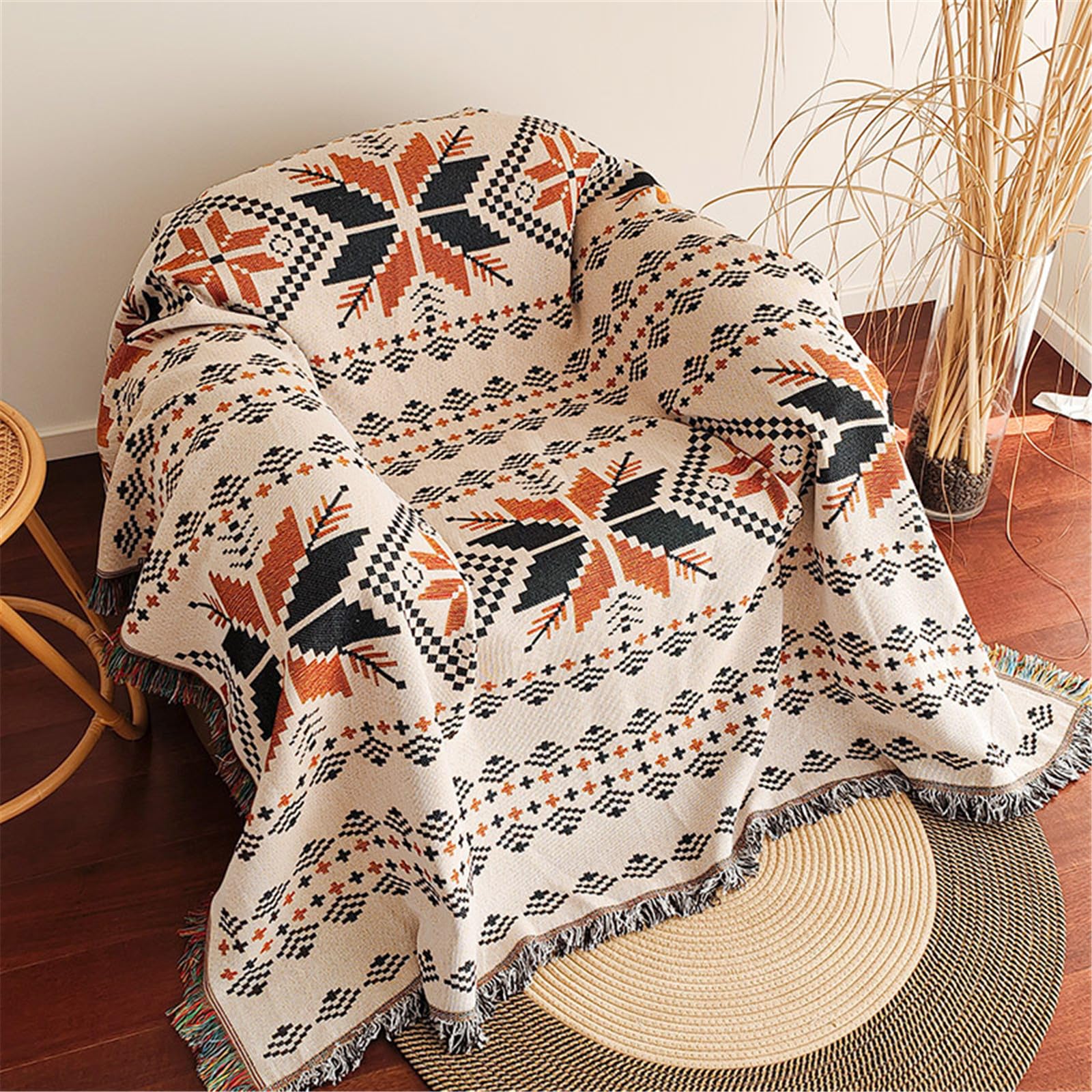 FANSU Throw for Sofa Large 1/2/3/4 Seater Armchair Slipcovers Soft Throw Blanket Sofa Reversible Versatile Blanket Throw Furniture Protector for Chair Settees Couch Sofa (Orange diamond,180 * 230cm)