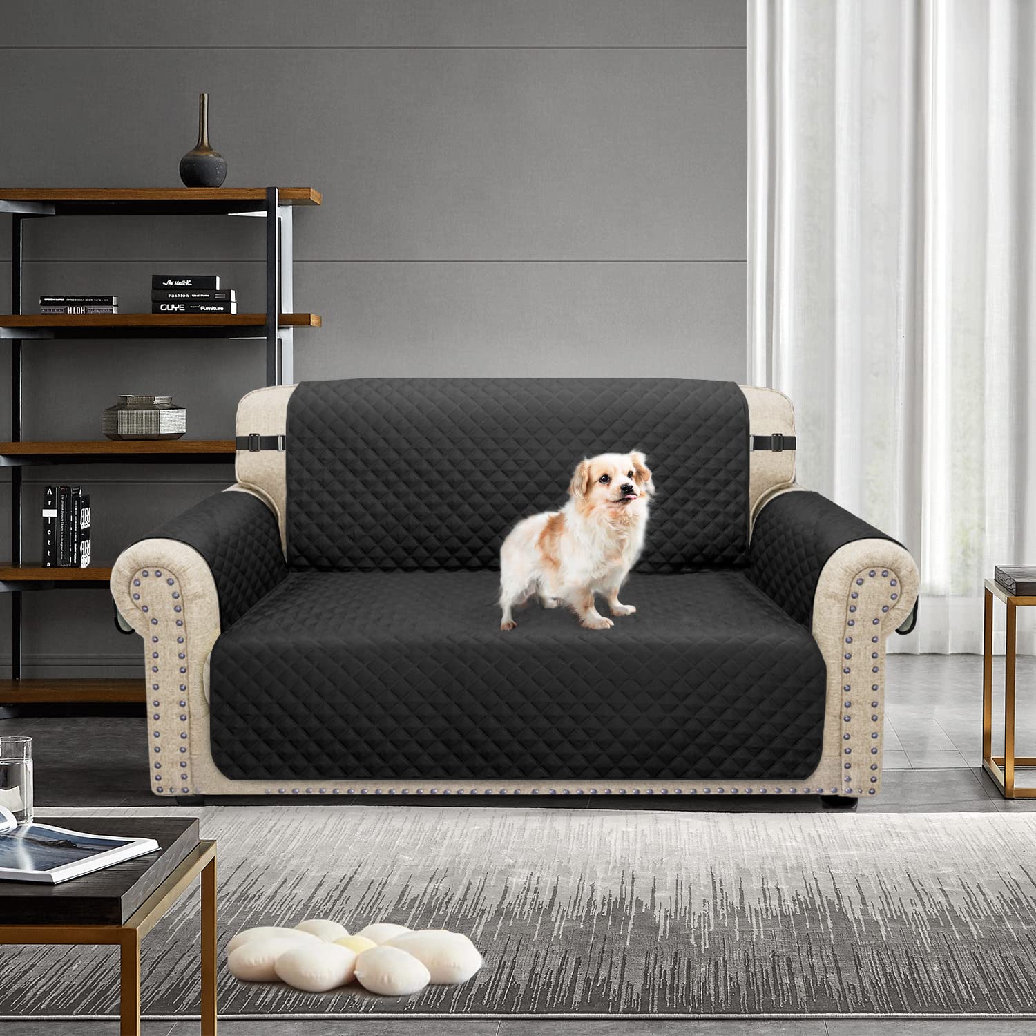 Granbest Waterproof Sofa Cover 2 Seater Non-Slip Loveseat Cover with Elastic Straps, Washable Sofa Protector for Kids Pets - Image 2