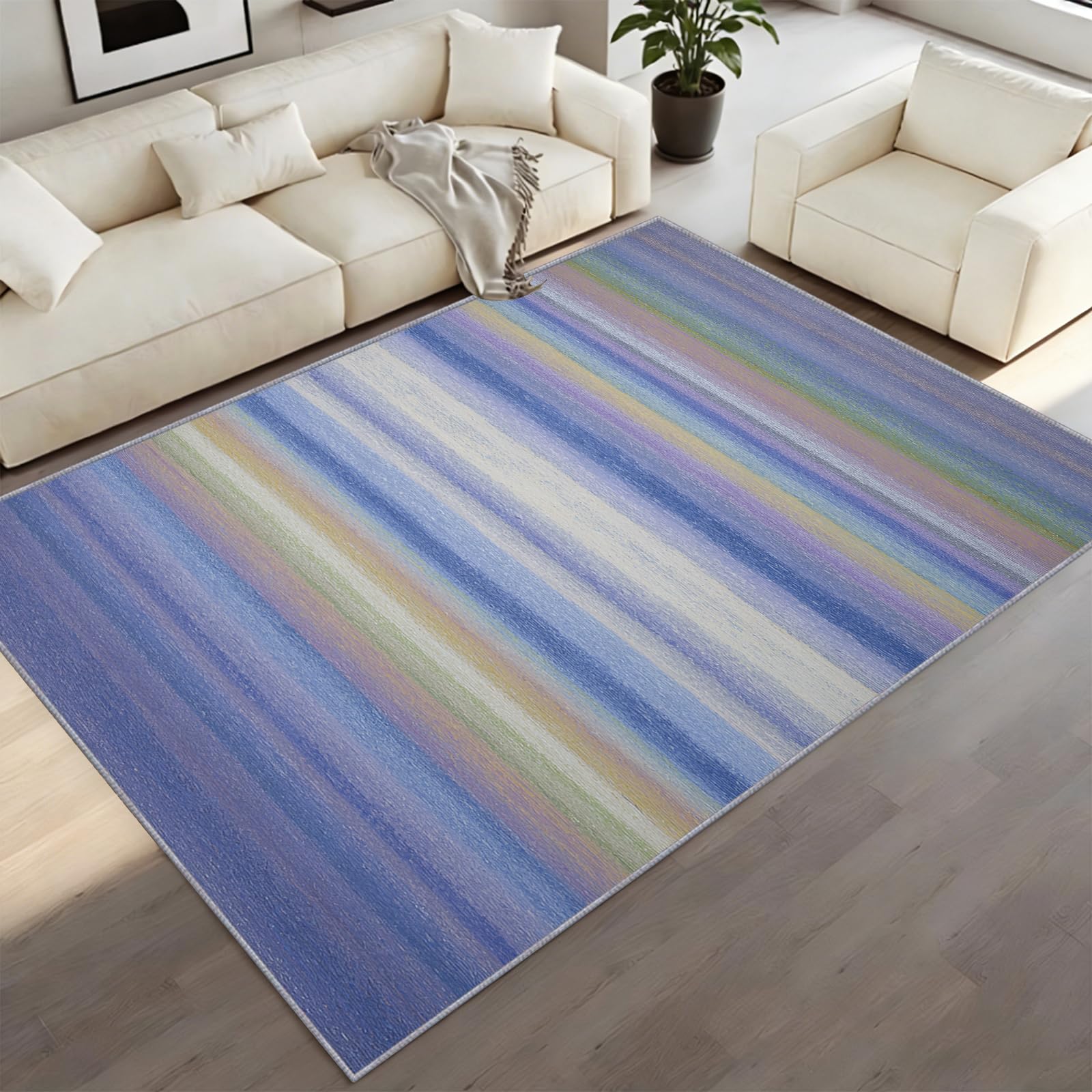 BEQUTIY Boho Scandi Style Rug, Abstract Multi-Textured Gradient Stripes Area Rugs, Blue-Purple Rugs, Non-Shedding & Low Pile Mat, for Bedroom, Conservatory and Balcony 150 x 240 cm