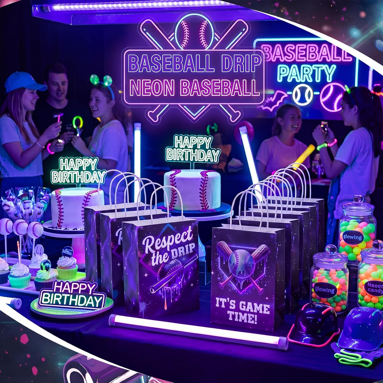 Eersida 16 Pcs Cool Baseball Ice Cream Drip Goodie Bags with Handles image 4
