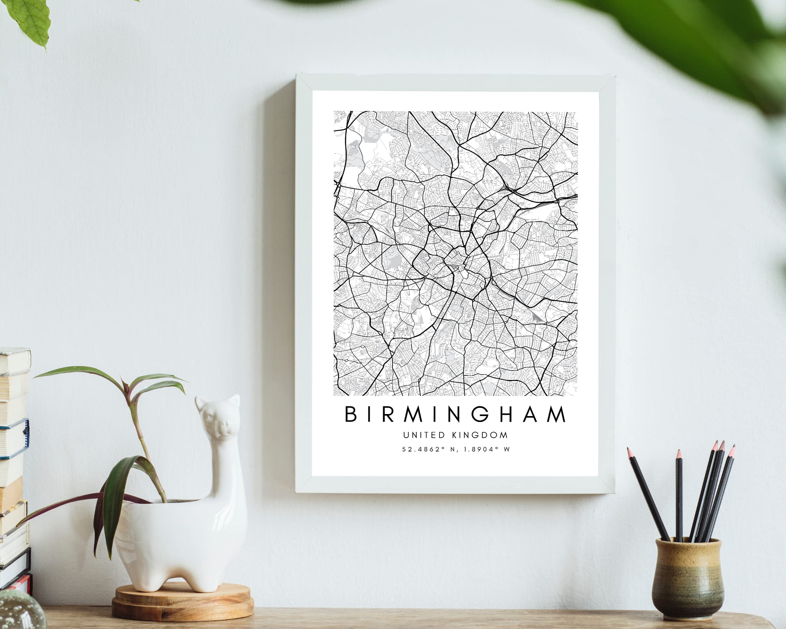 Póster Minimalista Mapa Birmingham - Decoración Pared A3, Diseño Elegante, Recuerdo De Viaje