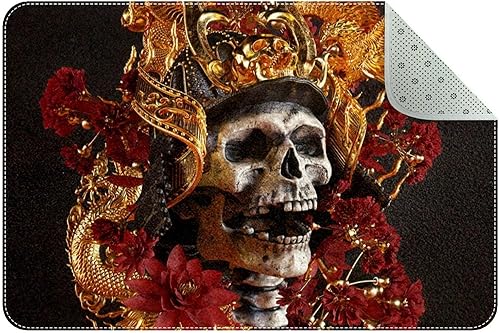 Alfombra de baño con diseño de calavera con parte trasera antideslizante y hojas absorbentes de agua alfombra de baño pequeña de microfibra para