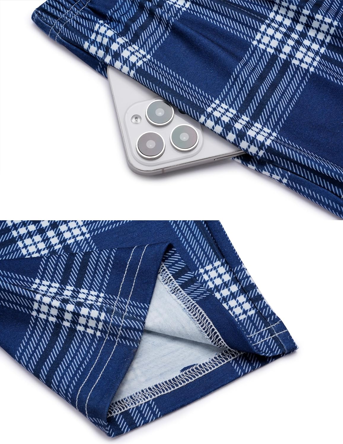 Arshiner Boys Blue Plaid Pajama Pants Long Plaid PJ Bottoms Boys Sleepwear Blue and White Plaid Lounge Pants with Pockets 8-9 Years - Image 5