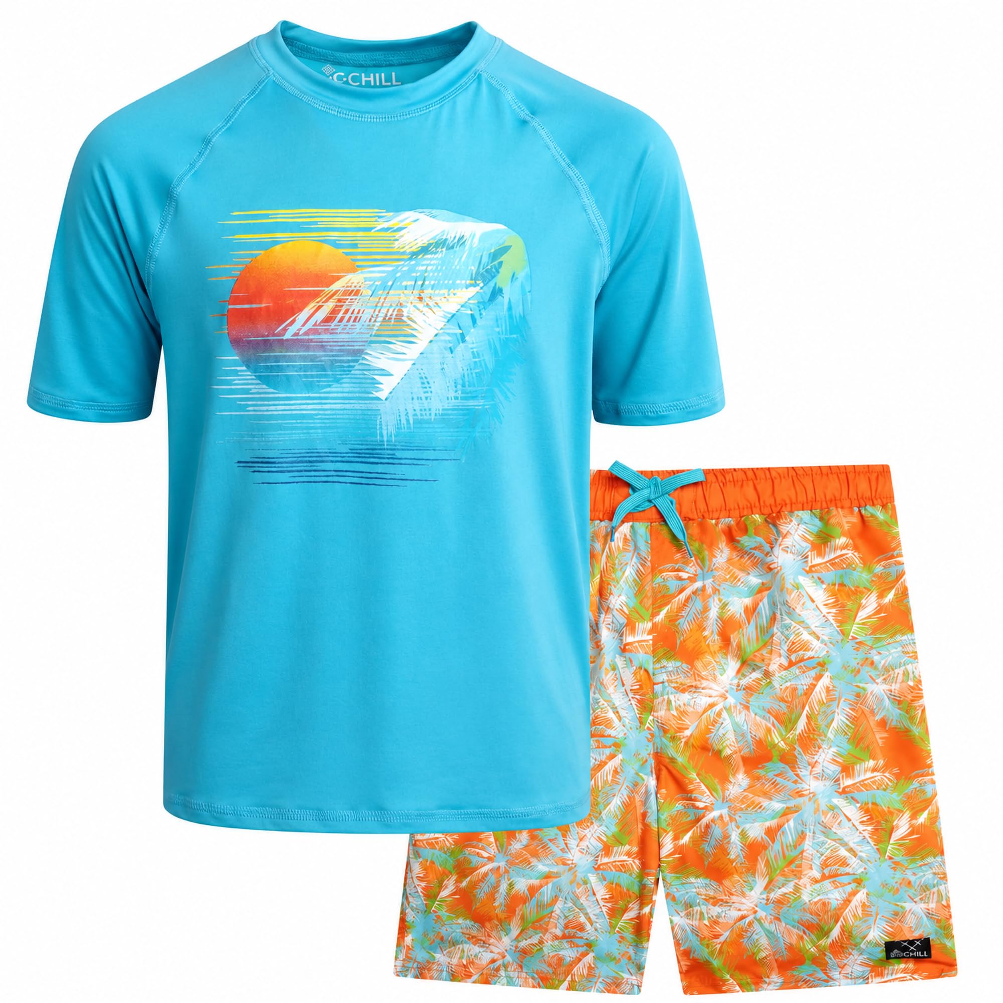 Big Chill Boys 2-Piece UPF 50 Short Sleeve Rash Guard &amp; Swim Trunks