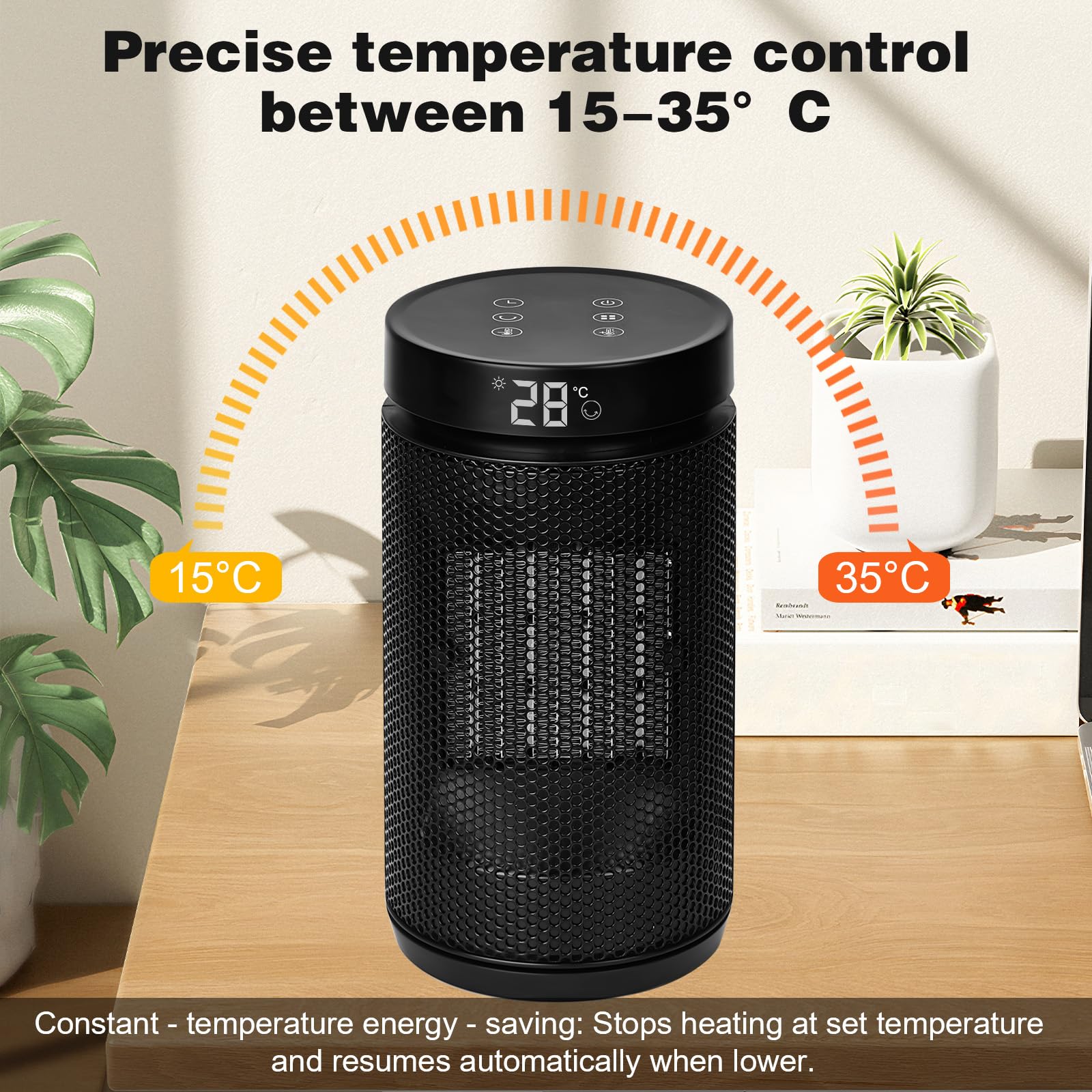 Heizlüfter 2000W，PTC Keramik Heizlüfter Energiesparend Leise mit ECO Modus,4 Heizmodi mit 70 ° Oszillation,12 Stunden-Timer, Fernbedienung, Überhitzungs und Kippschutz