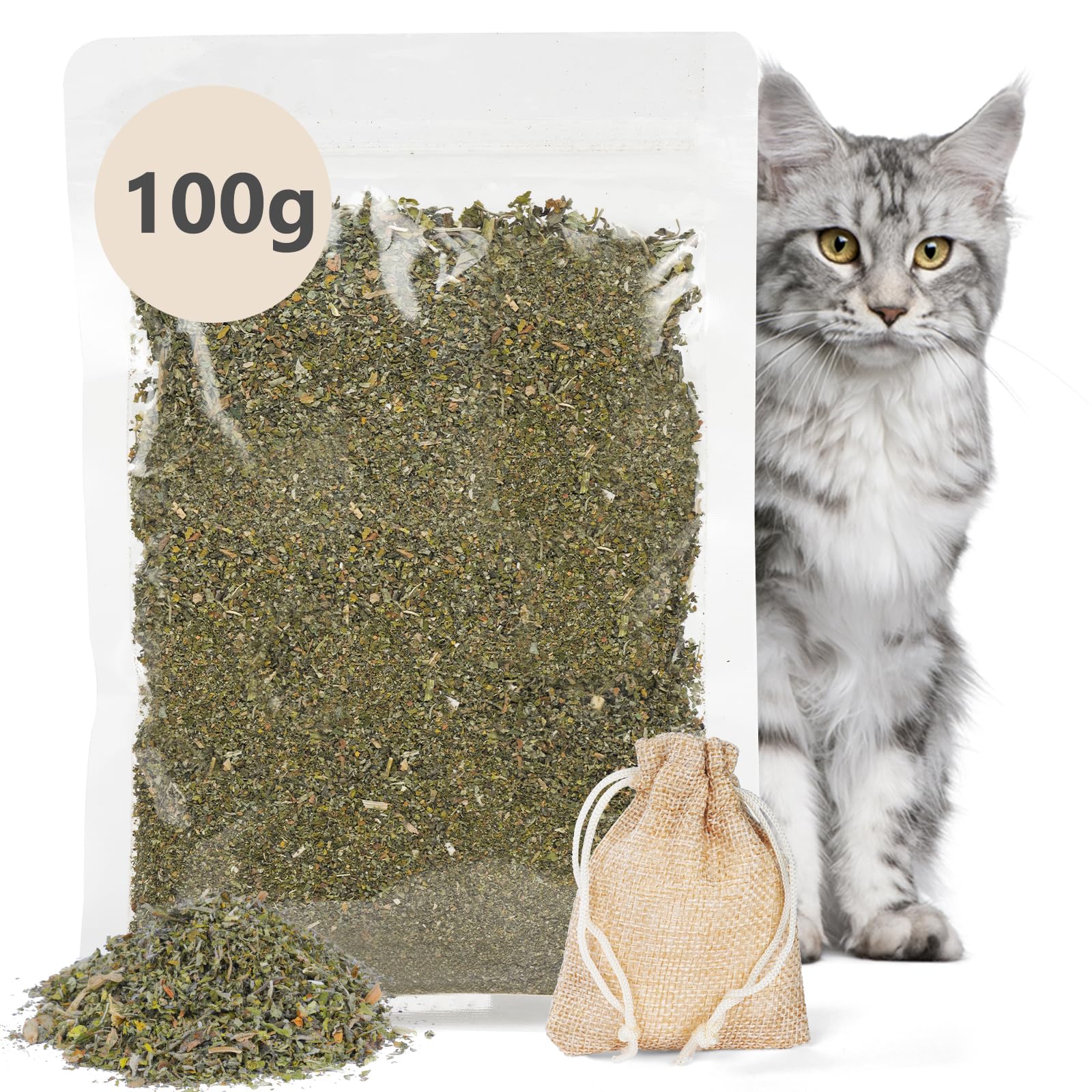 OSDUE Herbe à Chat, 100g Herbe à Chat Naturelle de Qualité Supérieure, Herbe Aux Chats Rend Votre Heureux, Stimulante et Digestive, a Utiliser Encas pour Le Chaton, Convient à Tous
