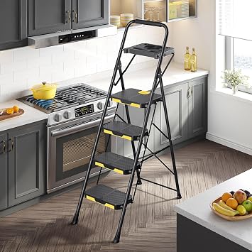 KINGRACK Folding 4-Step Ladder with Tool Tray,