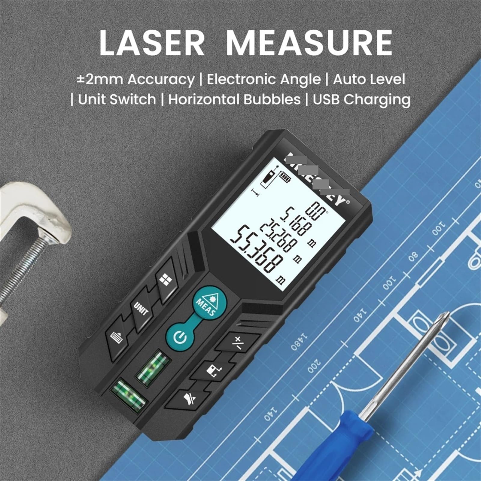 D2 Laser Distance Meter,40m/120m Rangefinder,Rechargeable Angle Optional, Ft/M Unit, With Leveling Bubble Measure Tools(D2,120m)