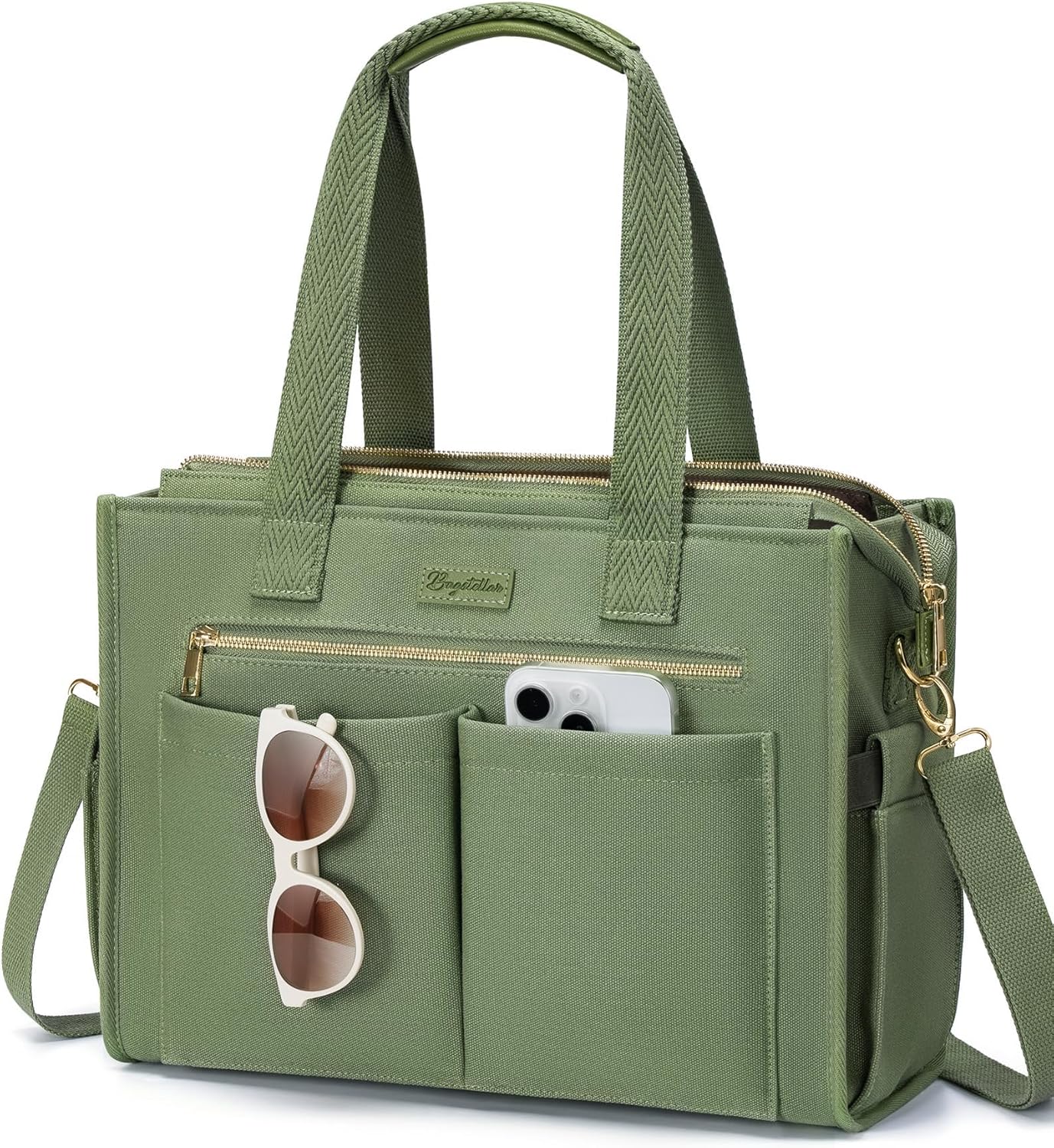 Canvas Tote Bag for Women, 15-Pockets Work Laptop Tote Purse Large Crossbody Nurse Teacher Bible Bag for School Travel Daily | with Strap & Zipper, Multi Compartment, Stand Upright Stably, College Shoulder Bag, Clinical Nursing Bag, Ideal Gift for Women - Image 8