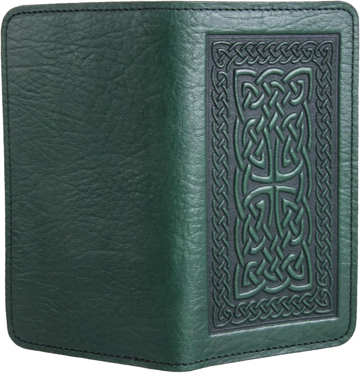 Oberon Design Celtic Braid Embossed Genuine Leather Checkbook Cover, 3.5x6.5 Inches, Green, Made in the USA