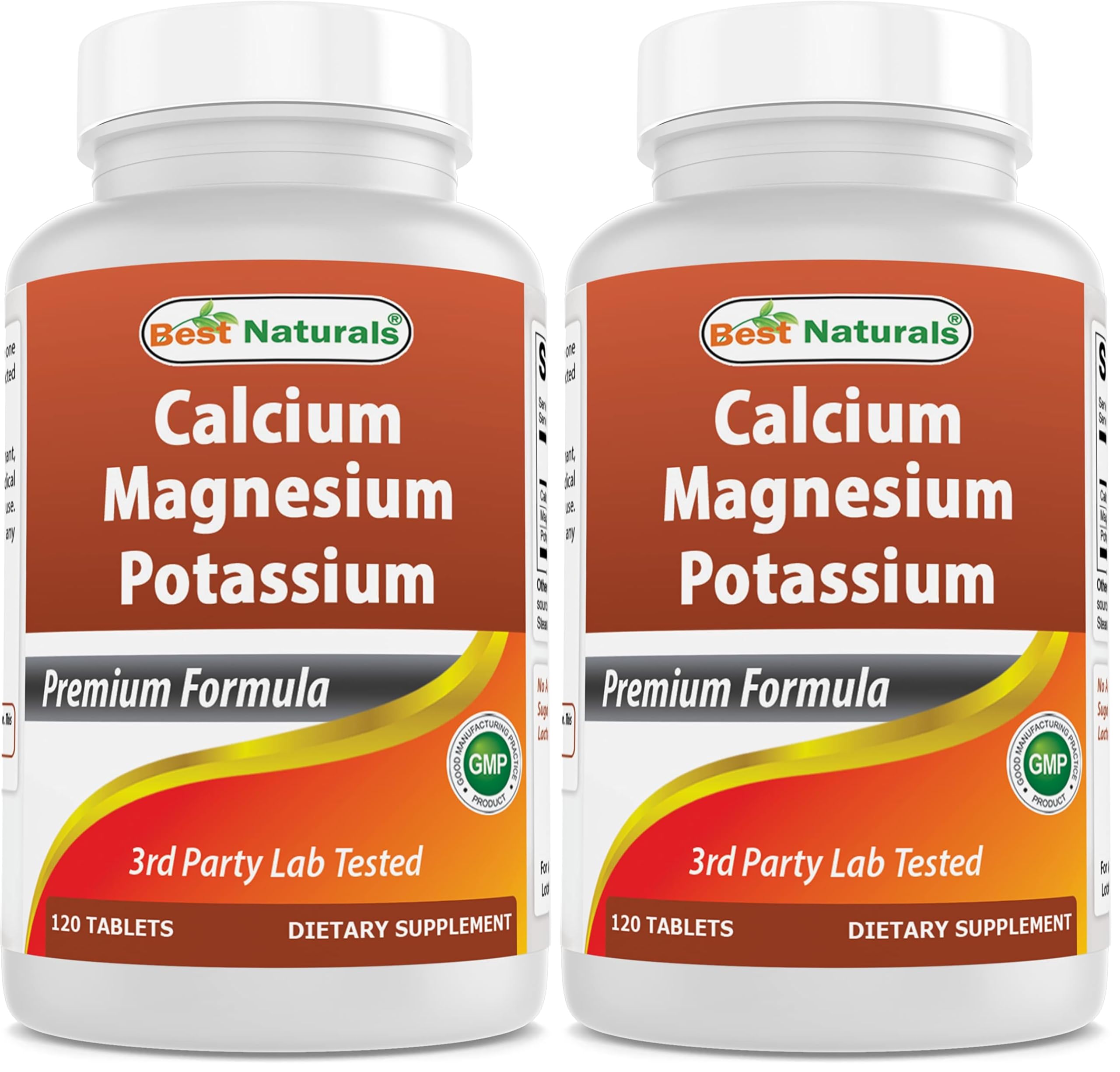 Best Naturals Calcium Magnesium Potassium - 120 Tablets - Non-GMO & Gluten Free (Pack of 2) 120 Count (Pack of 2)