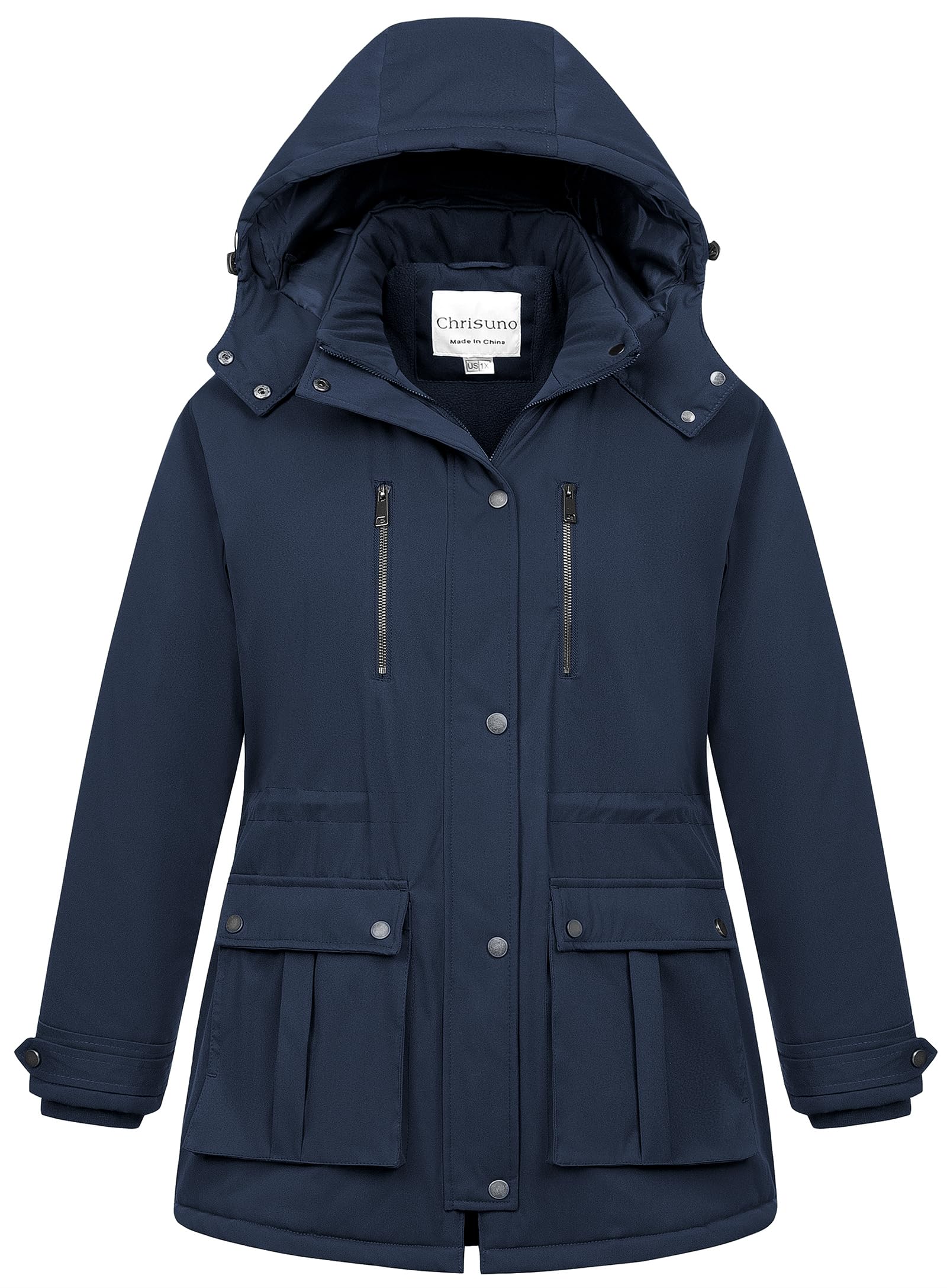 chrisuno Women's Plus Size Winter Coat Insulated Military Parka Jacket Waterproof Fleece Lined Thickened Detachable Hood-picture-47