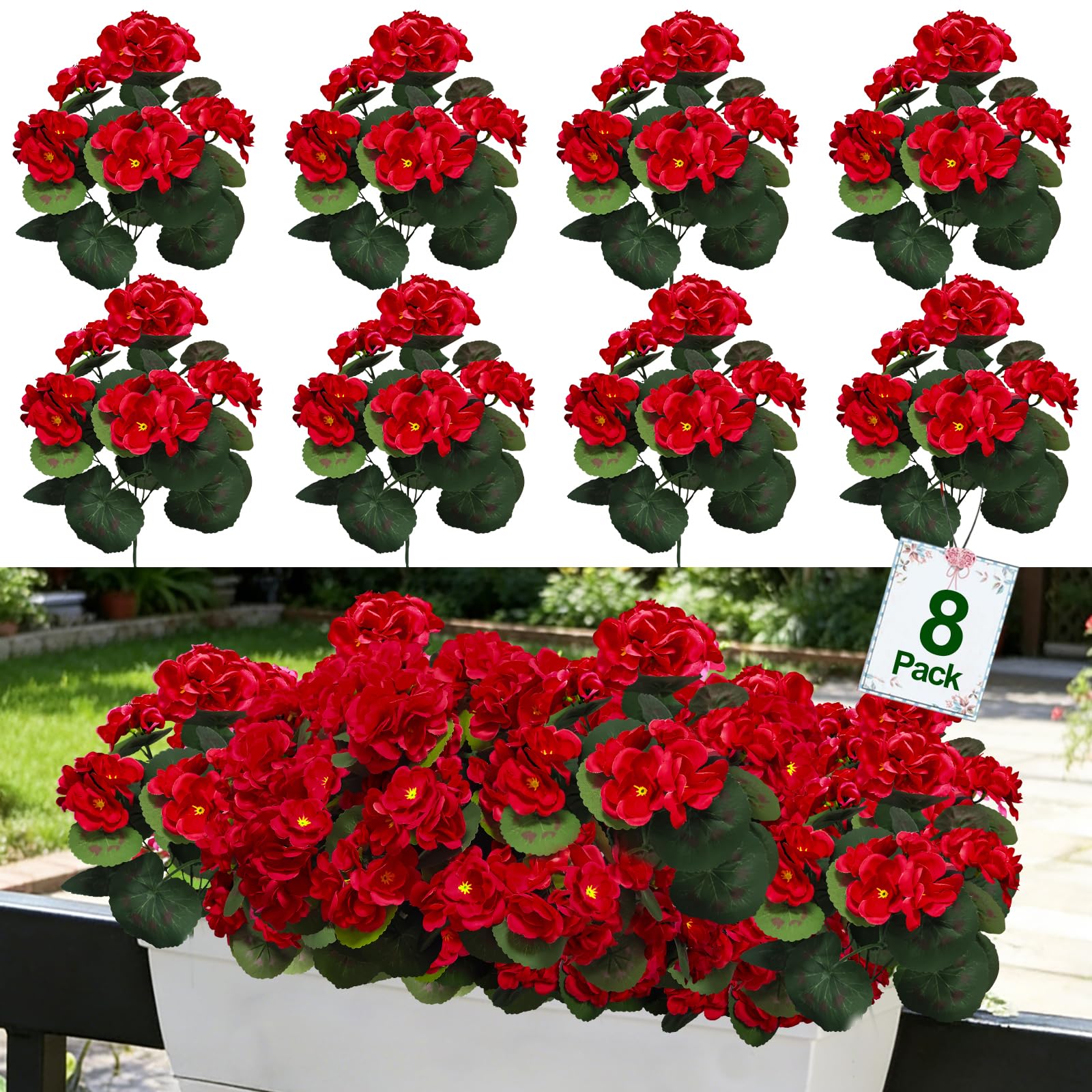 TURNMEON 8 Bundles Artificial Geraniums