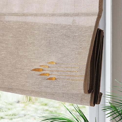 Yin Yang Persianas romanas de bambú opacas sin cables, elegantes persianas romanas de madera tejida natural con salvia, persianas romanas de bambú