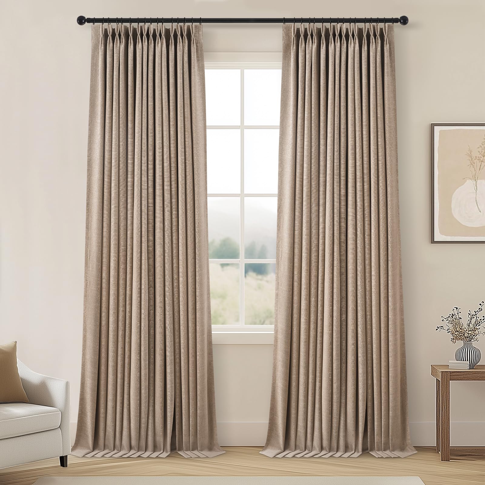 Amazon｜長さ90インチのピンチプリーツ遮光ダークフラックスカーテン