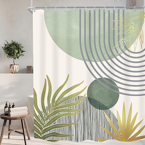 Miniatura 62 de KOMLLEX Cortina de ducha bohemia naranja de mediados de siglo para decoración de baño, 48 pulgadas de ancho x 72 pulgadas de alto, abstracto,