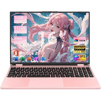 16-inch Business Laptop with Intel N95 Office 2019 & Win11 Compatible with IPS Narrow Bezel, 92% High Screen Aspectation Ratio, 1920 x 1200 Resolution, Smooth Operation, Up to 3.4 GHz, Backlit