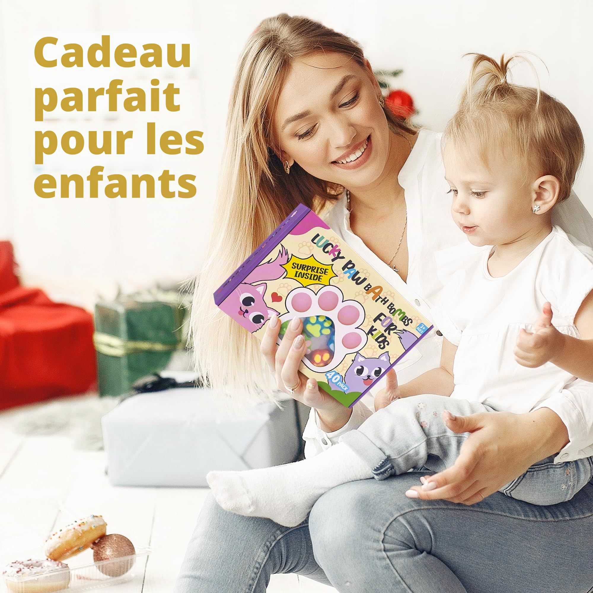 Bombes de bain pour enfants avec surprise à l'intérieur, lot de 40 grands nombres de bombes de bain en forme de patte pour enfants, ensemble cadeau naturel bio pour enfants filles et garçons avec