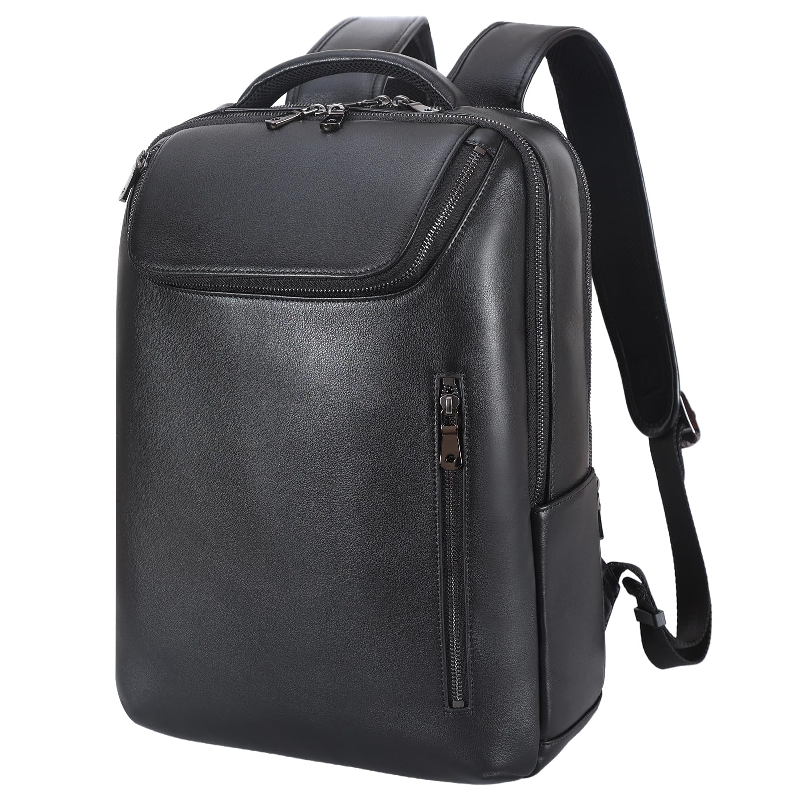 TIDING Leather Laptop Backpack inch Anti-Theft Business Rucksack Work  Computer Bag Office Daypack for Men and Women, Black